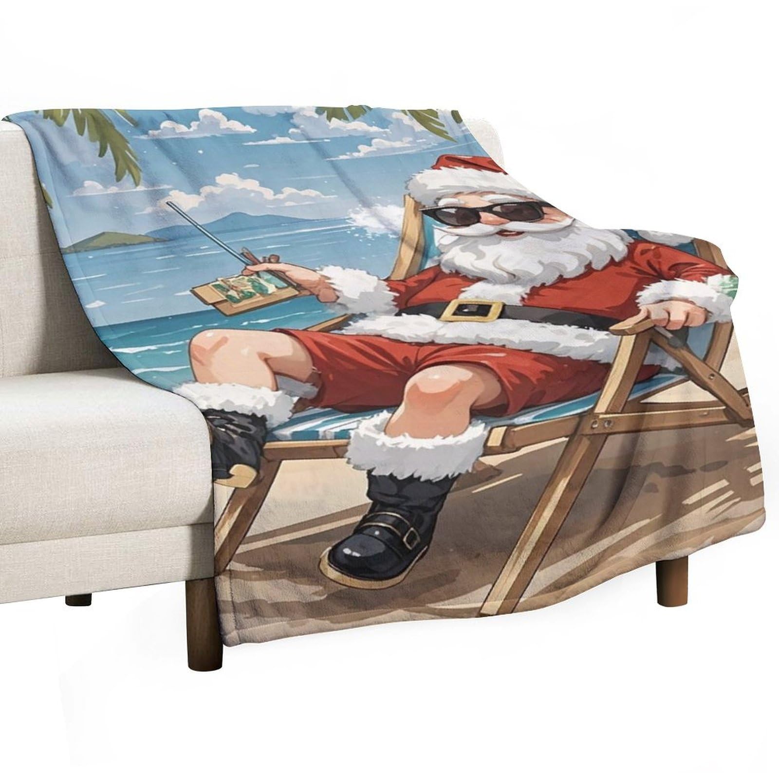 Couverture en flanelle pour lit et canape plaid leger imprime bord de mer toutes saisons
