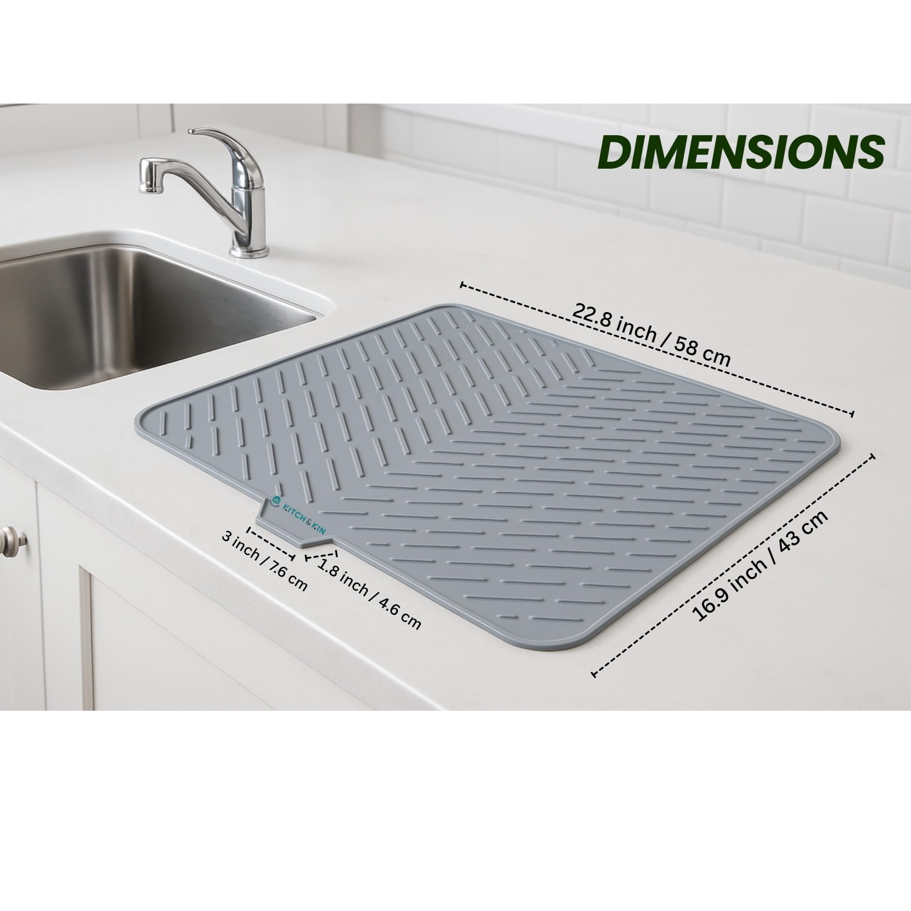 Grande tappetino scolapiatti in silicone per lavello da cucina, 58 x 43 cm, tappetino scolapiatti in silicone con bordo di scarico, tappetino scolapiatti per utensili, piatti, tazze, tappetino
