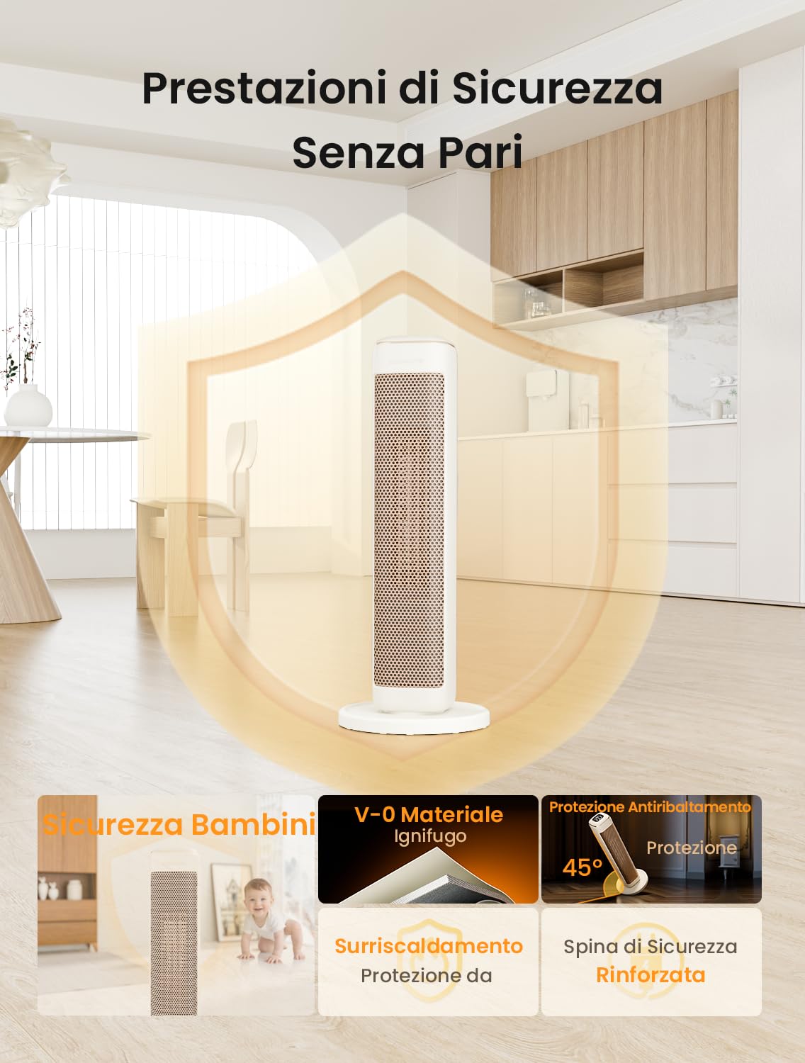 AIRMATE 63cm Stufetta Elettrica Basso Consumo, Stufa Elettrica Basso Consumo, 2000W Termoventilatore Basso Consumos, Riscaldatore Elettrico PTC, 80° Osc, Telecomando, Protezione Antiribaltamento