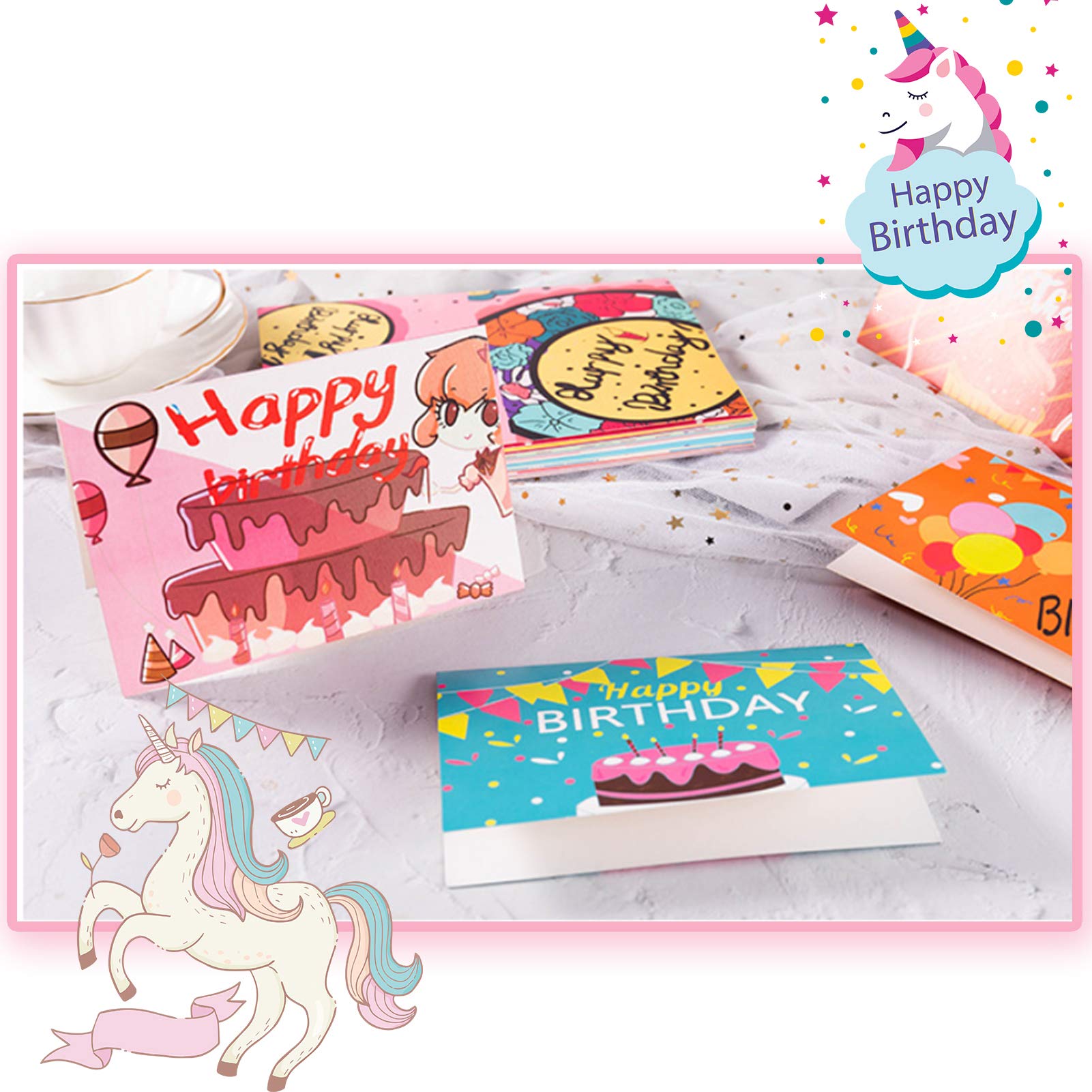 24 Cartes D'Anniversaire Avec Enveloppes - Motifs Colorés - Carte Vierge à Personnaliser - Pour Hommes, Femmes, Enfants