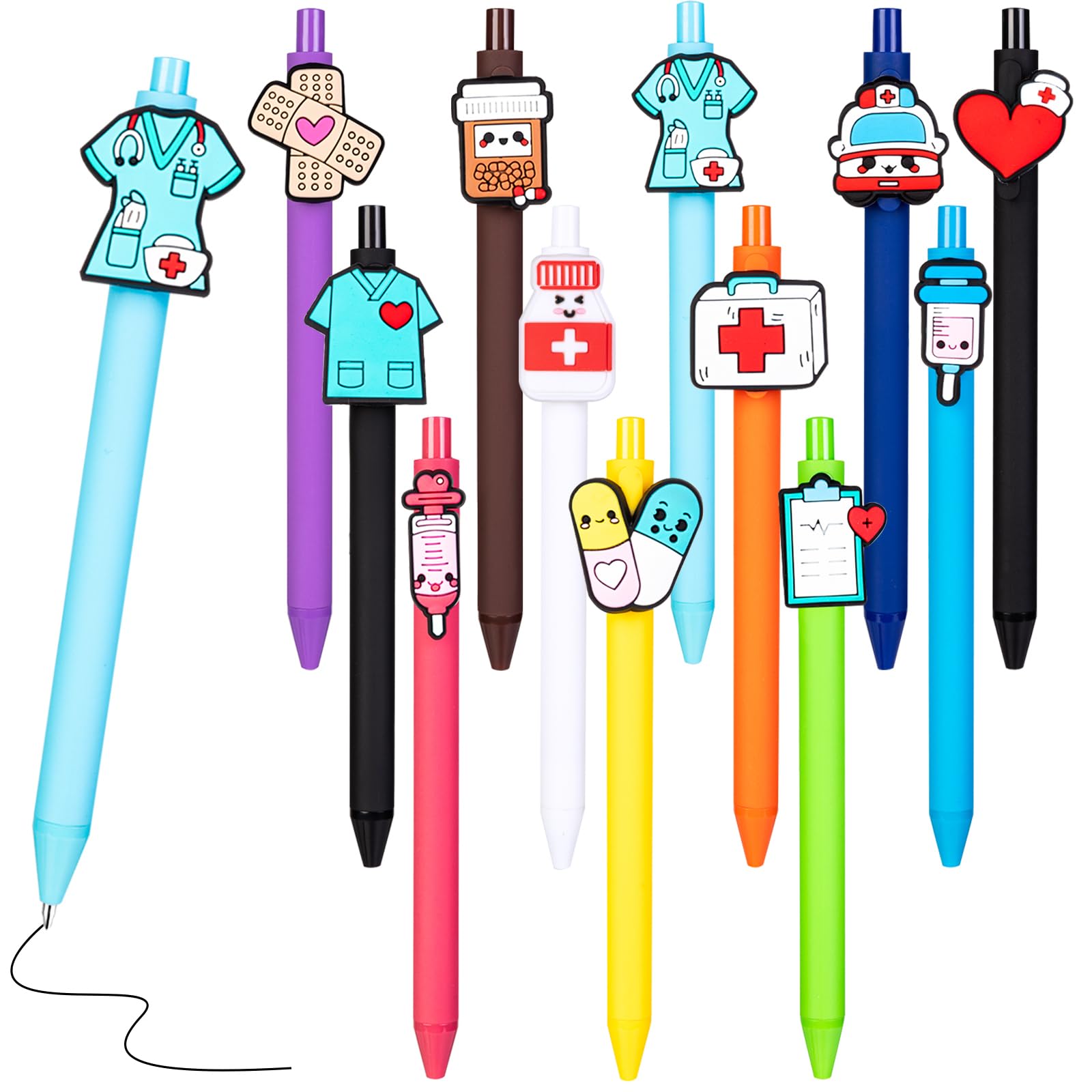 GCTWFYK 12 Pcs Nurse Pens Funny, Cute Nursing Pens Bulk Accessories for Work, Black Ink BallPoint Set Essentials Pen for Nurses Medical Assistant