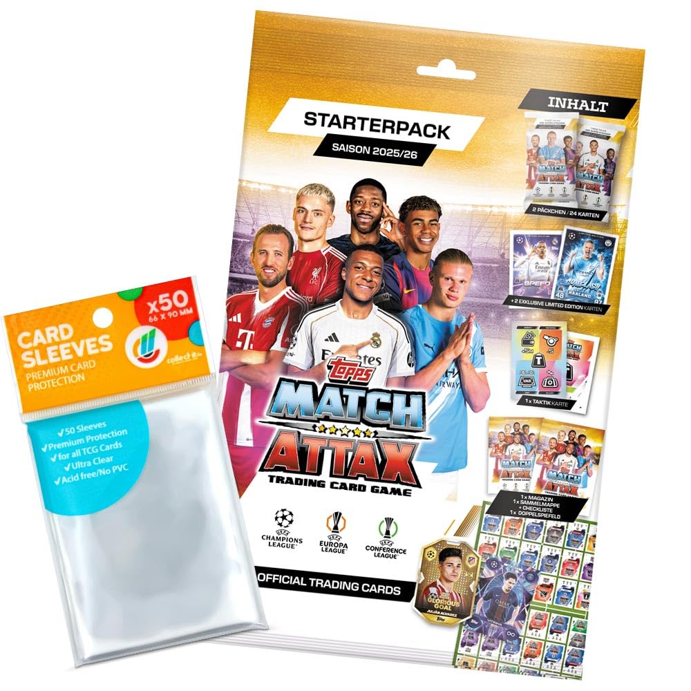 Bundle mit Topps Match Attax Champions League 2025/26 Trading Cards + Exklusive Collect-it Hüllen (1 Starter)