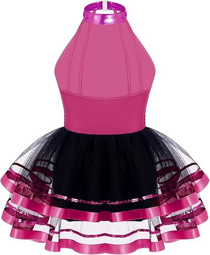 Miniatura 2 de CHICTRY Vestido tutú de ballet con lentejuelas brillantes para niñas y niñas, disfraz de baile latino moderno de jazz