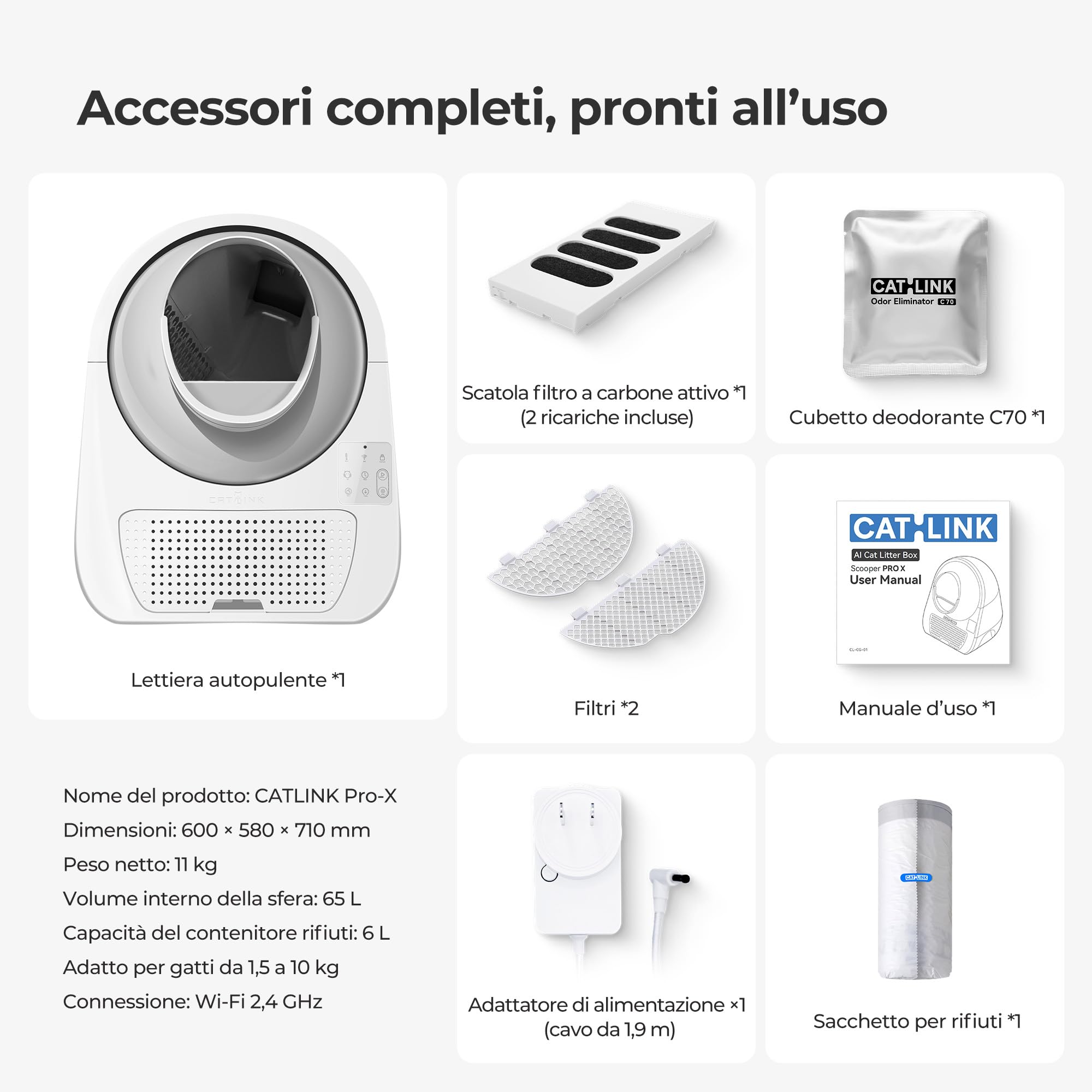 CATLINK Pro-X APP-13L Lettiera per gatti autopulente con contenitore per gatti di grandi dimensioni, 4 modalità di pulizia, 4 modalità di pulizia, 4 regolatori di odori (ozono UV+carbone attivo + gel