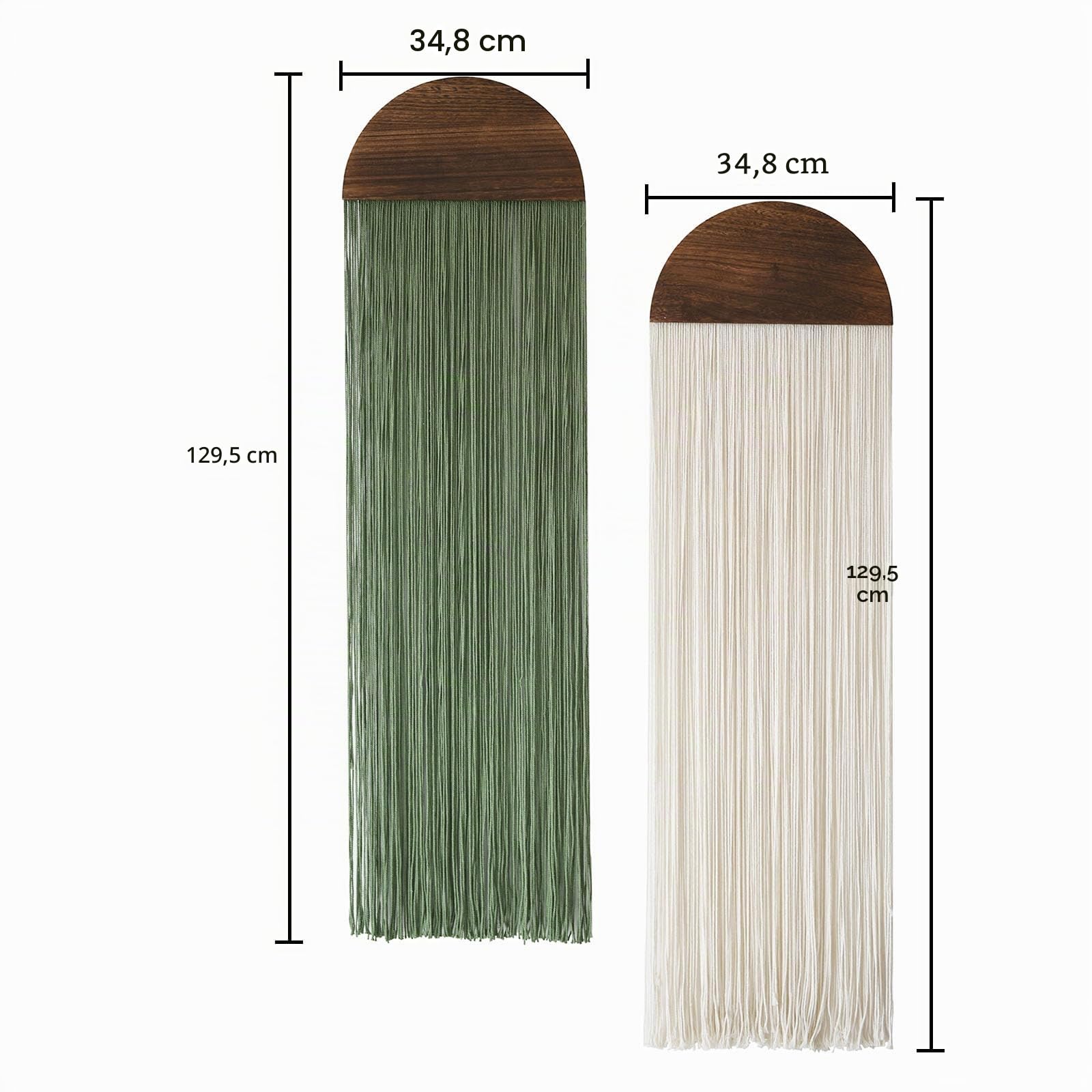Flber 2 Makramee-Wandbehänge im Boho-Stil, handgefertigte runde Quasten, 35 cm breit x 130 cm lang, für Wohnzimmer, Schlafzimmer oder als Kopfteildekoration