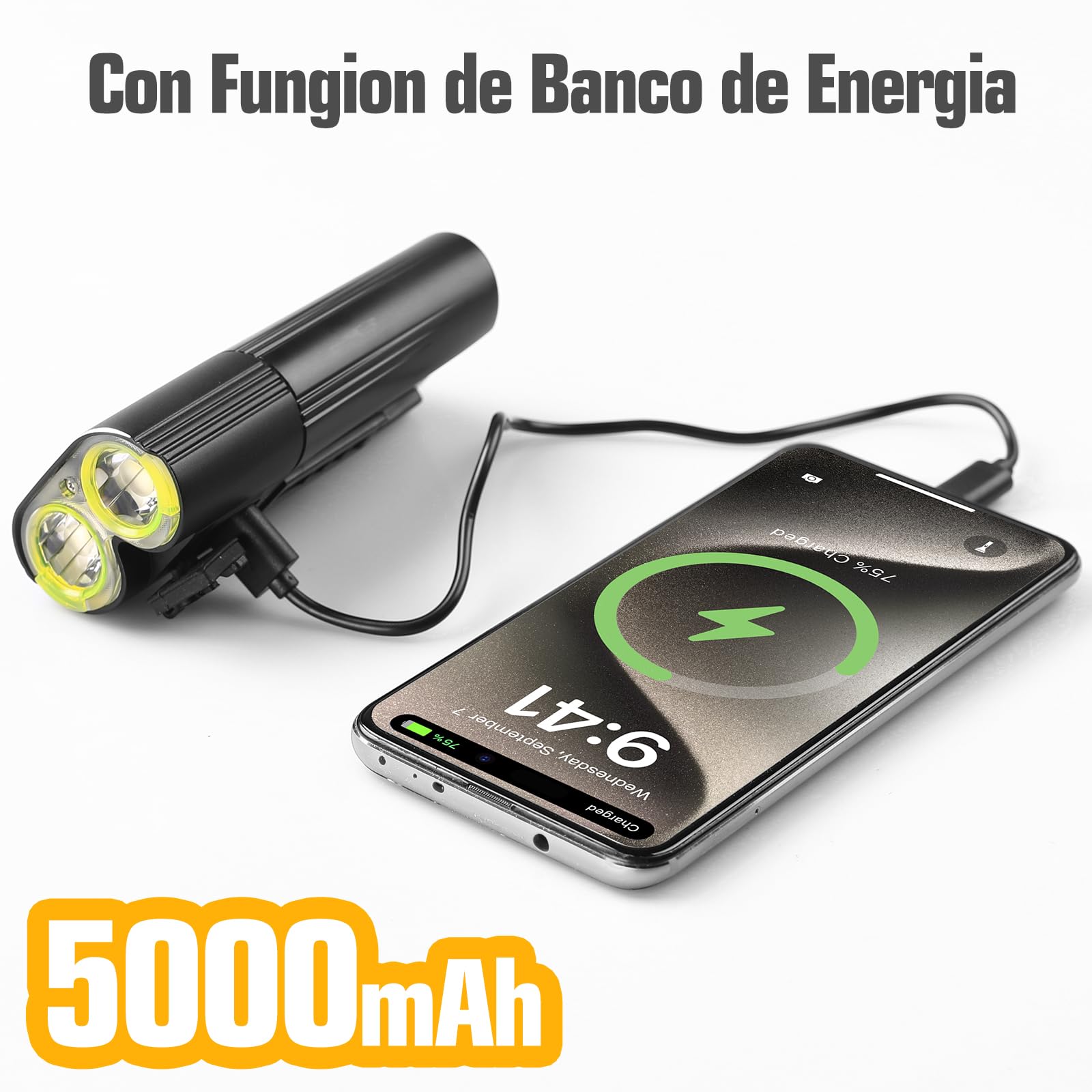 Lumière avant de vélo Gaciron de 1800 lumens, avec lentille optique acrylique anti-éblouissement, 6 modes de luminosité, télécommande par câble, lumière vélo USB-C rechargeable avec fonction d'énergie