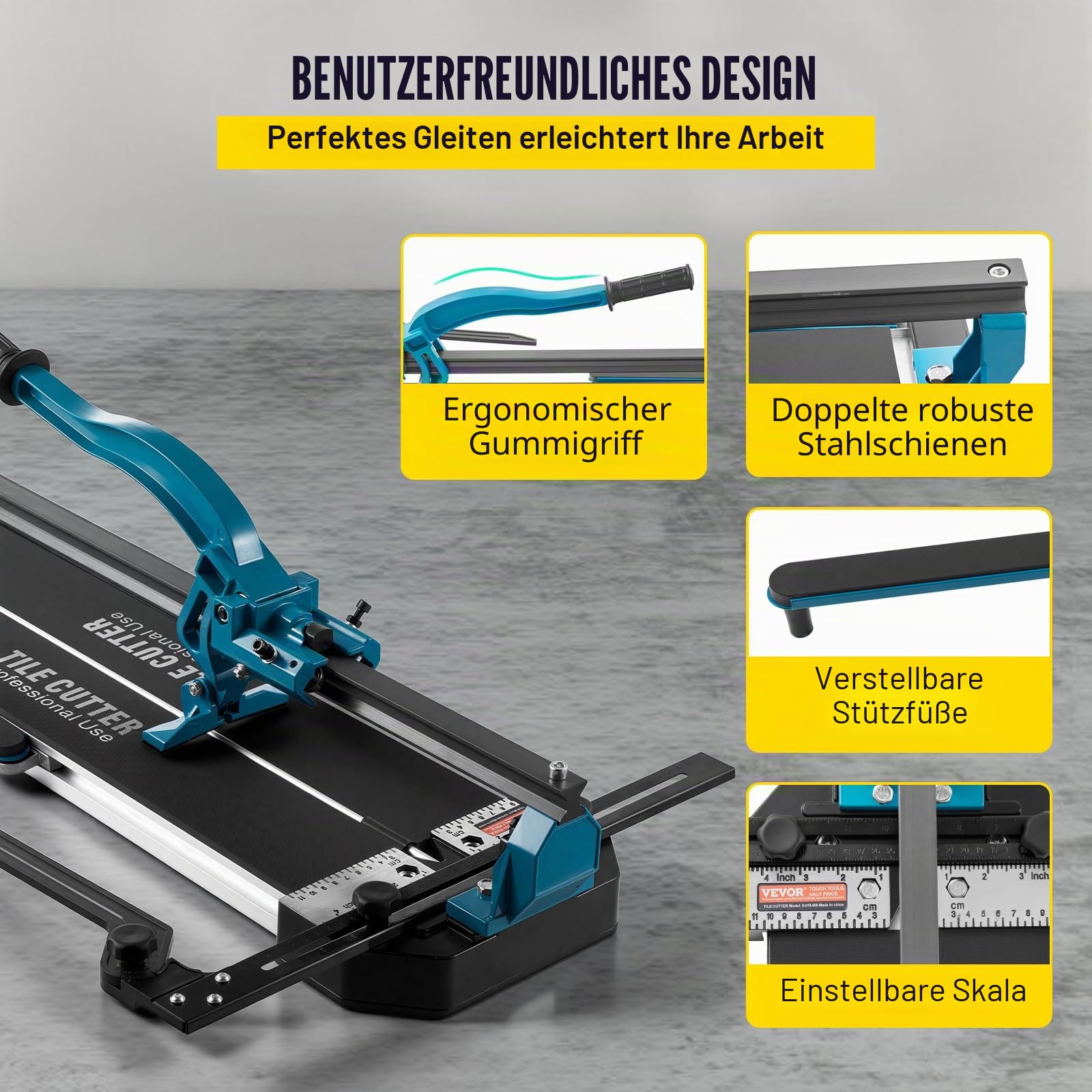 VEVOR Manuelle Fliesenschneidmaschine 35-600 mm, Fliesenschneider Schnittdicke 6-15 mm, Laser-Positionierung, Einspurig 6 kg