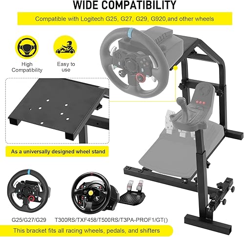 Miniatura 4 de Soporte de rueda de carreras de altura ajustable compatible con Logitech G25, G27, G29, G920 cabina de juegos, rueda de carreras y pedales no