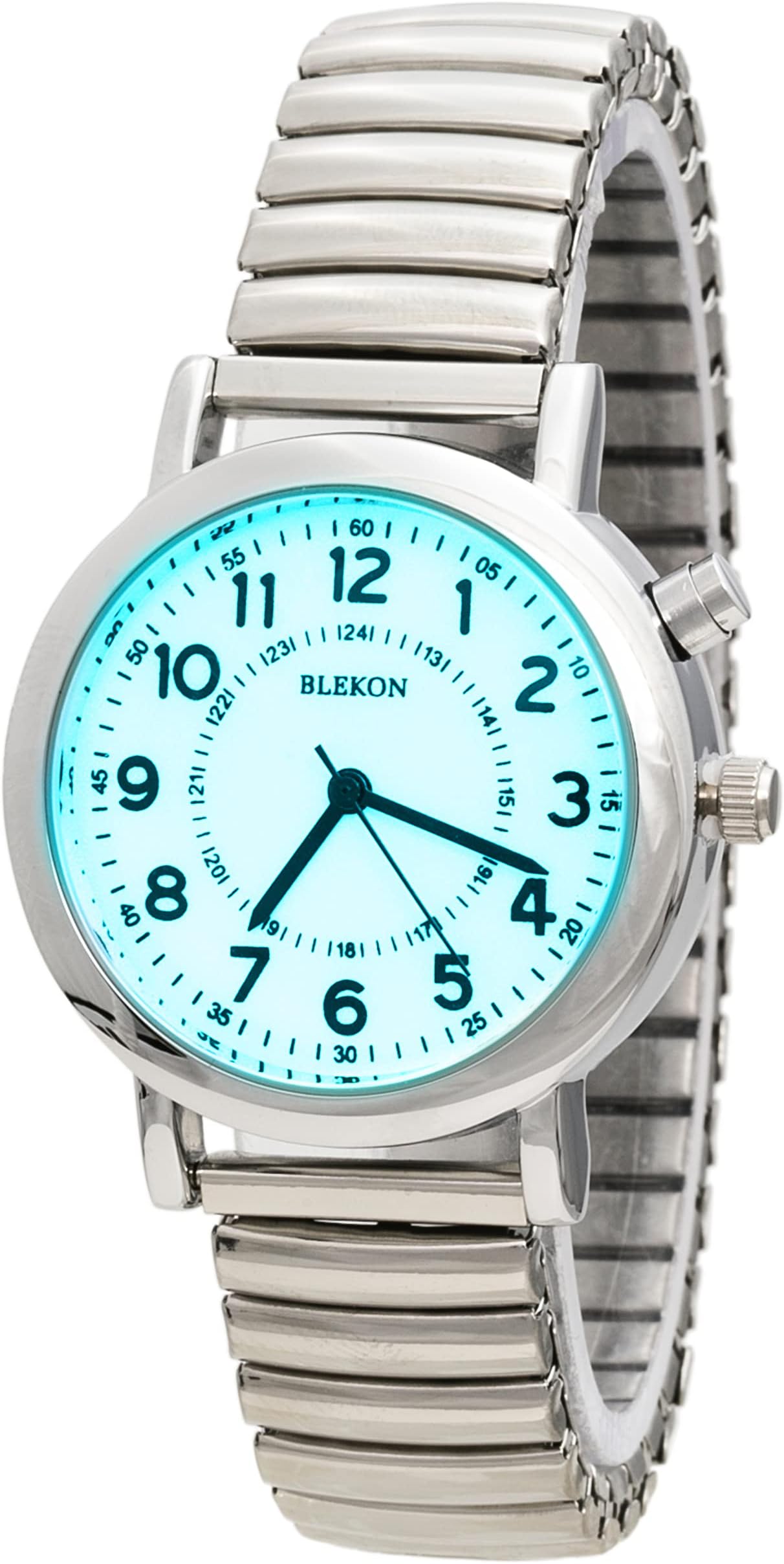Women's Light Up Dial Watch, Analog Display, 33mm Metal Case, Push Button, Glossy Expansion Band, White