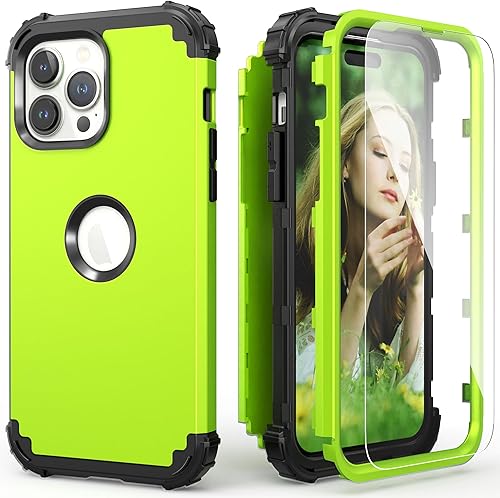 IDweel Funda para iPhone 14 Pro Max, iPhone 14 Pro Max con protector de pantalla para mujer, 3 en 1, a prueba de golpes, ajuste delgado, híbrida,