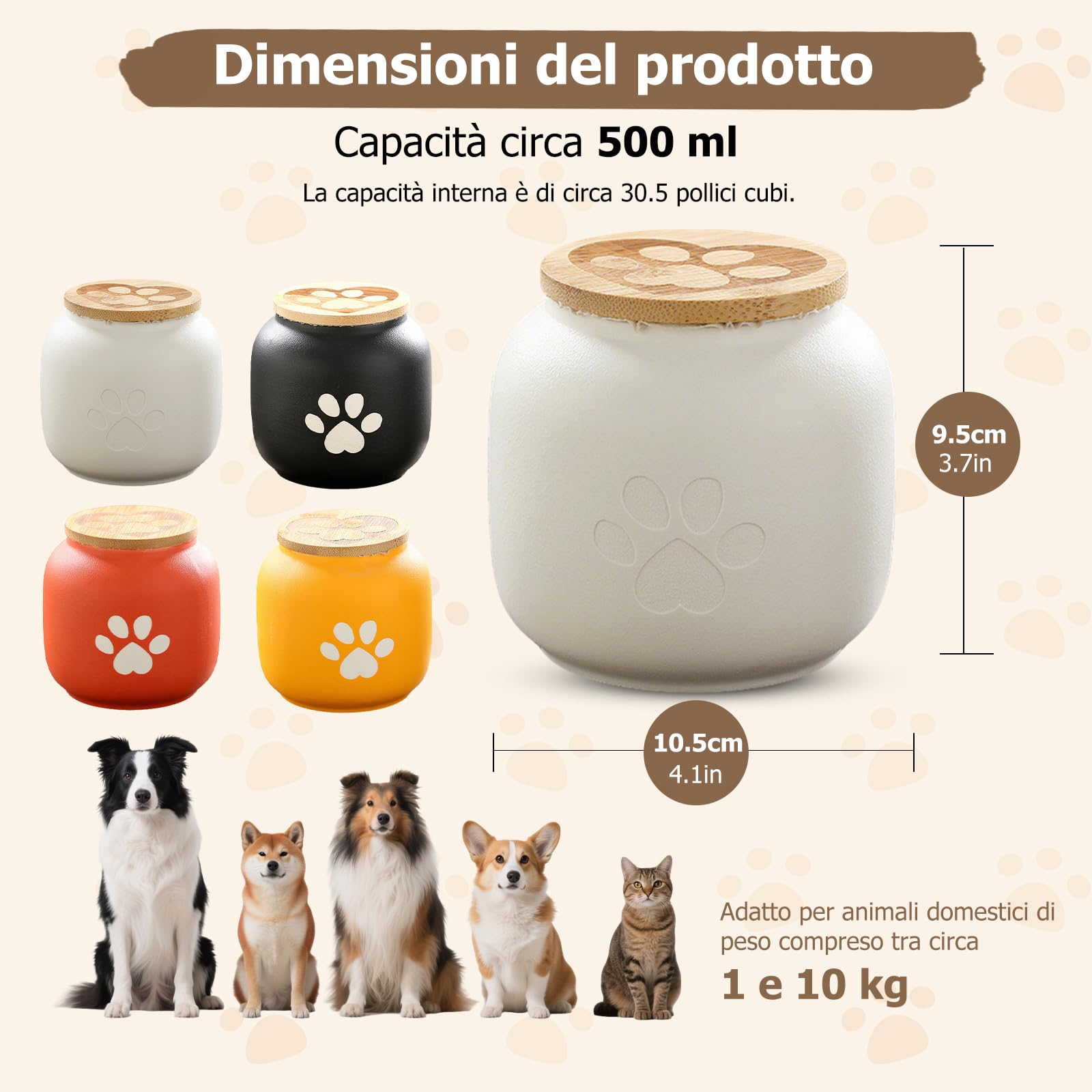 PETCUTE Urna per Cremazione per Cani e Gatti,Urna per Ceneri di Piccoli Animali Domestici,Barattolo Portatile in Ceramica Sigillata,Urne Commemorative per Cani,Bianco,500ML