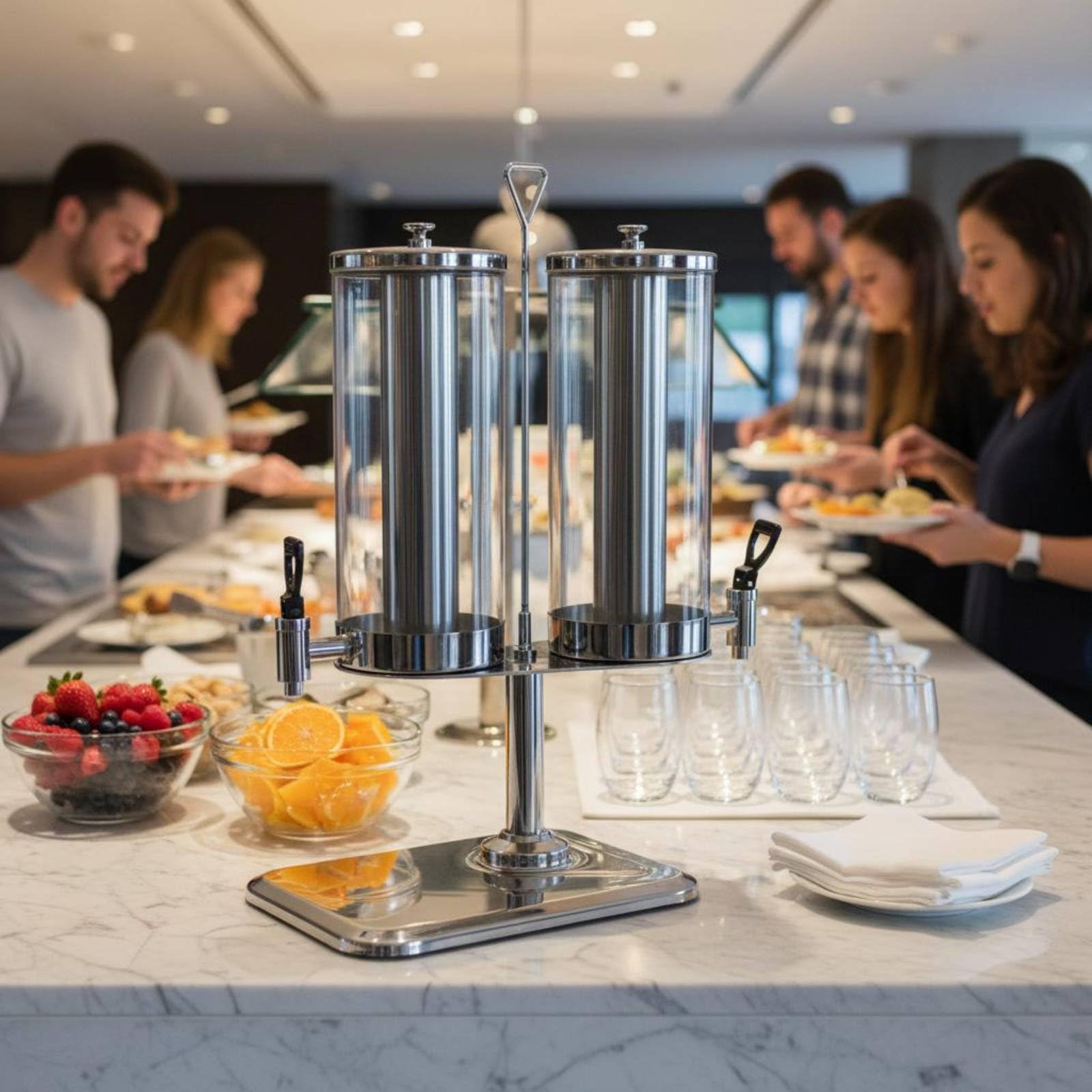 Gralara Erogatore Doppio da Colazione Rubinetto in Acciaio Inossidabile Distributore di Cereali Grande Capacità per Buffet, Feste, Distributore Rotante Doppio Per Cereali
