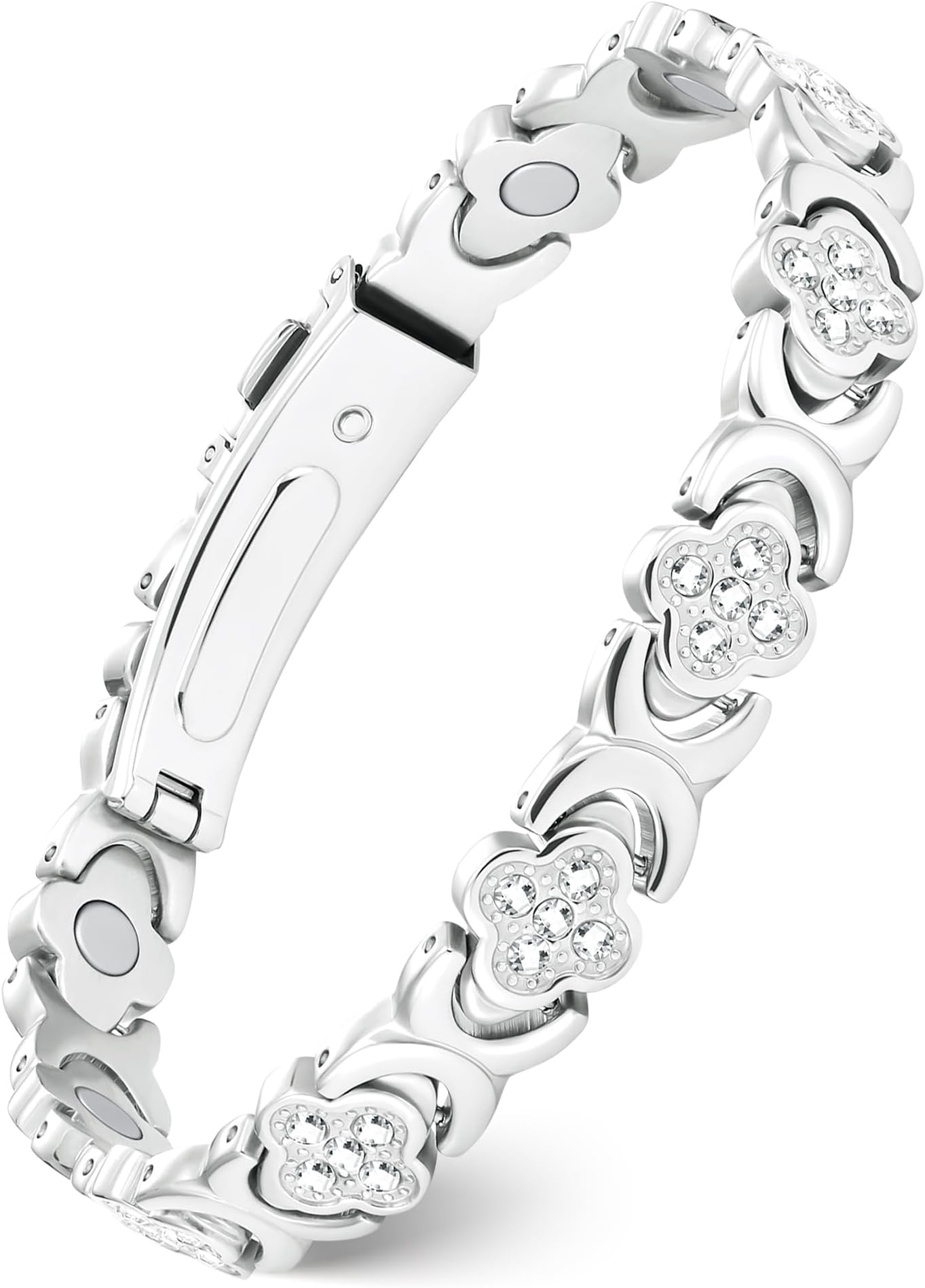 Pure Copper Bracelets for Women, Ultra Strength Magnetic Therapy Bracelet for Pain Relief with Neodymium Magnets & Sparkling Cubic Zirconia, Adjustable, Infinite Clover Jewelry