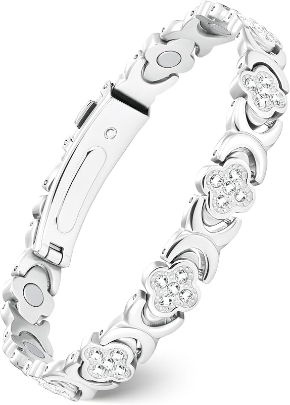 Feraco Pure Copper Bracelets for Women, Ultra Strength Magnetic Bracelet | Neodymium Magnets & Sparkling Cubic Zirconia, Adjustable, Infinite Clover Jewelry