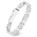 Feraco Pure Copper Bracelets for Women, Ultra Strength Magnetic Bracelet with 3800 Gauss Magnets & Sparkling Zirconia, Adjustable, Infinite Clover Jewelry (Silver)