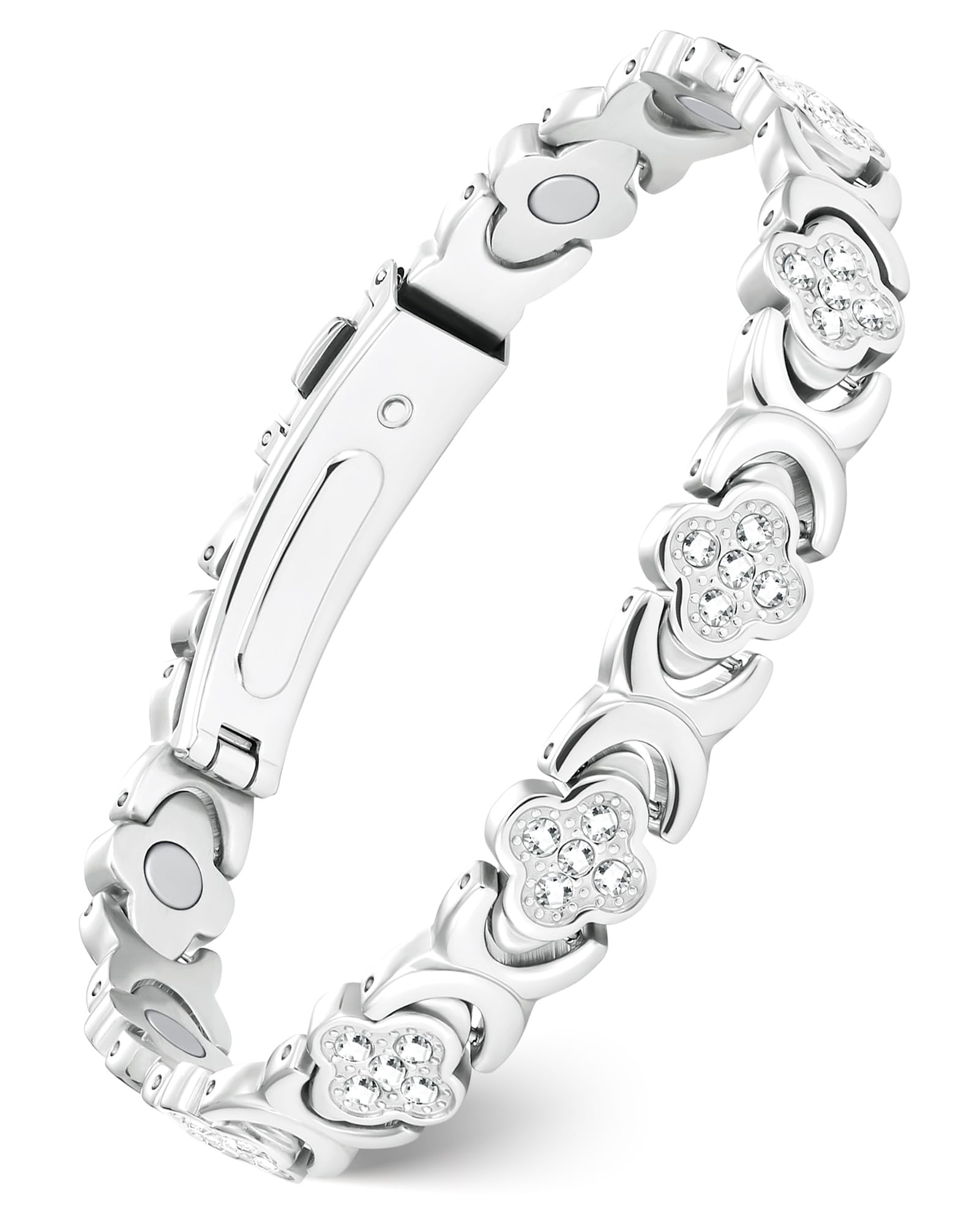 Pure Copper Bracelets for Women, Ultra Strength Magnetic Therapy Bracelet for Pain Relief with Neodymium Magnets & Sparkling Cubic Zirconia, Adjustable, Infinite Clover Jewelry
