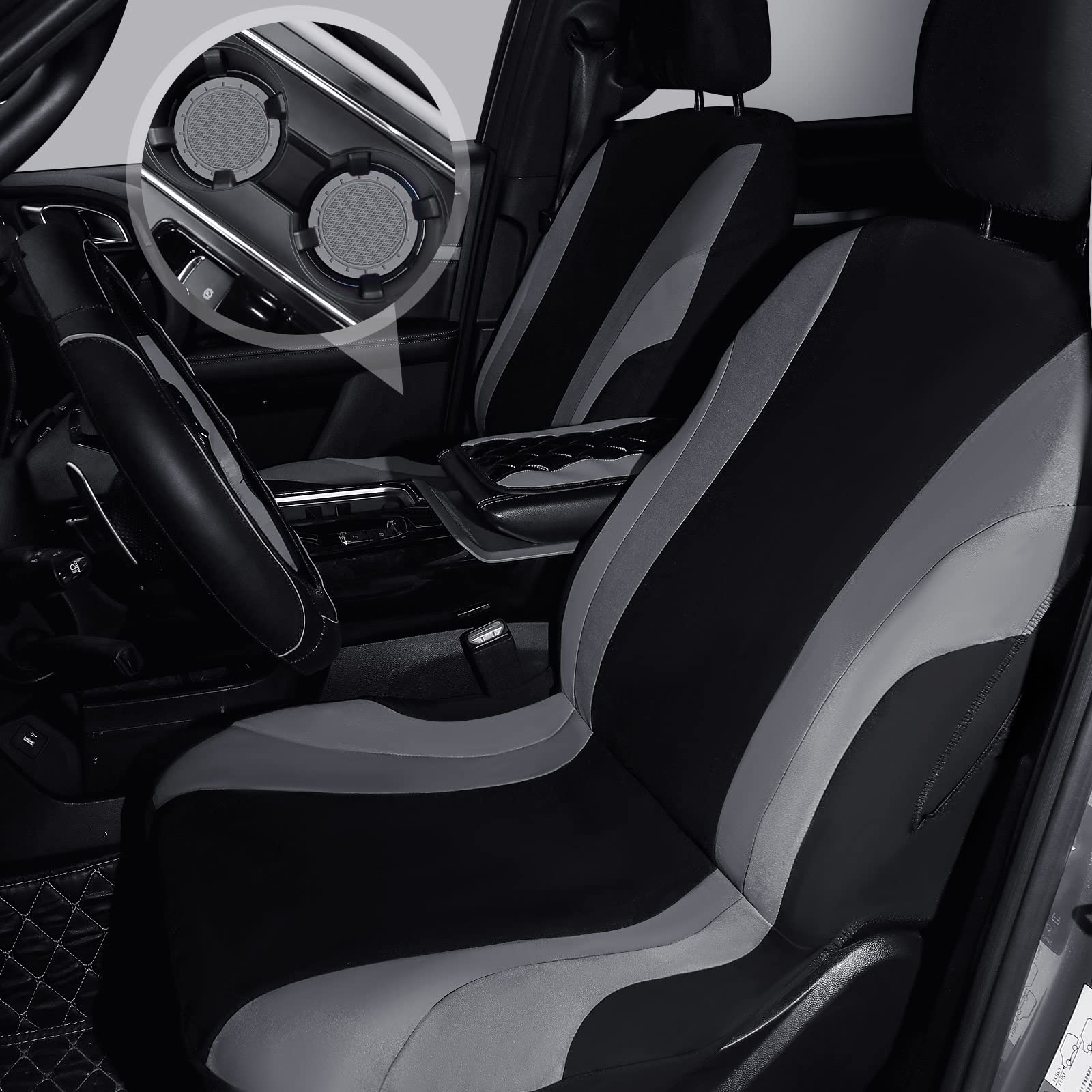 Set completo di 17 coprisedili per auto, coprivolante, copertura per console centrale, bracciolo, copertura per cinture di sicurezza, tappetini per auto con emblema adesivo, accessori per auto (nero,