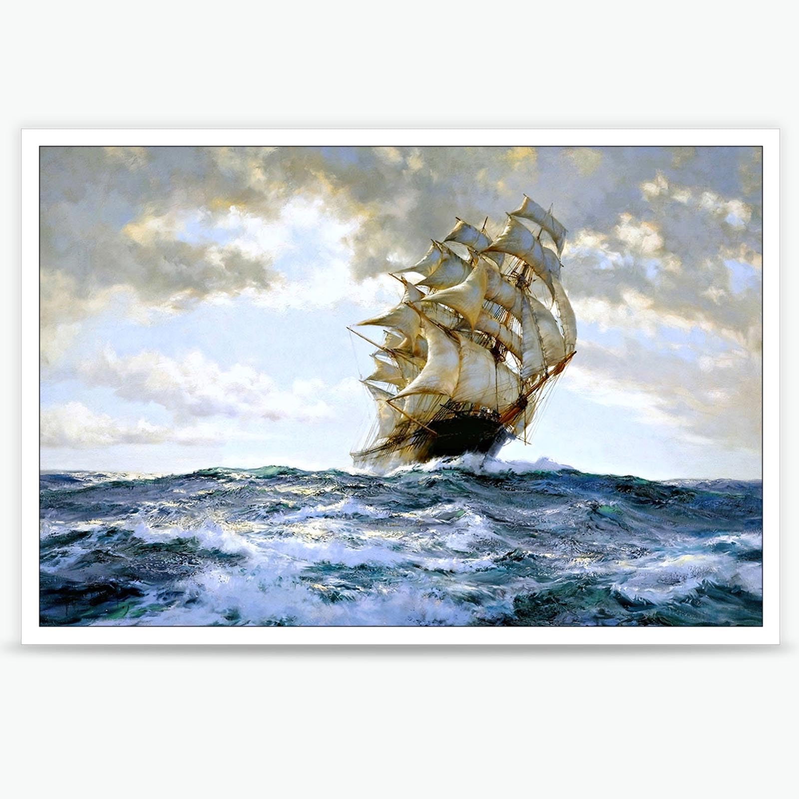 ZHIXQMG Retro Sailing Vessel Seascape Prints Antique Vintage Oil Painting Posters Of Ship At Sea Ocean Prints Painting Nautical Maritime Art Decor For