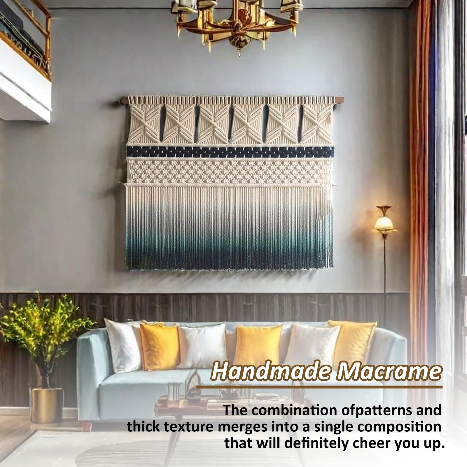 Makramee Wandbehang Makramee-Wandbehang-Set, Baumwolle, Handgefertigt, Tauchgefärbt, Wanddekoration, Wandteppich, Breite Gewebte Wandkunst, Für Heim- Und Raumdekoration(100 cm/39.37 in x 90 cm/35.43 i
