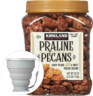 Kirkland Signature Praline Pecans 2.5 lbs + MORALZA Silicone Collapsible Cup 200ml - Sweet Snack & Travel Bundle