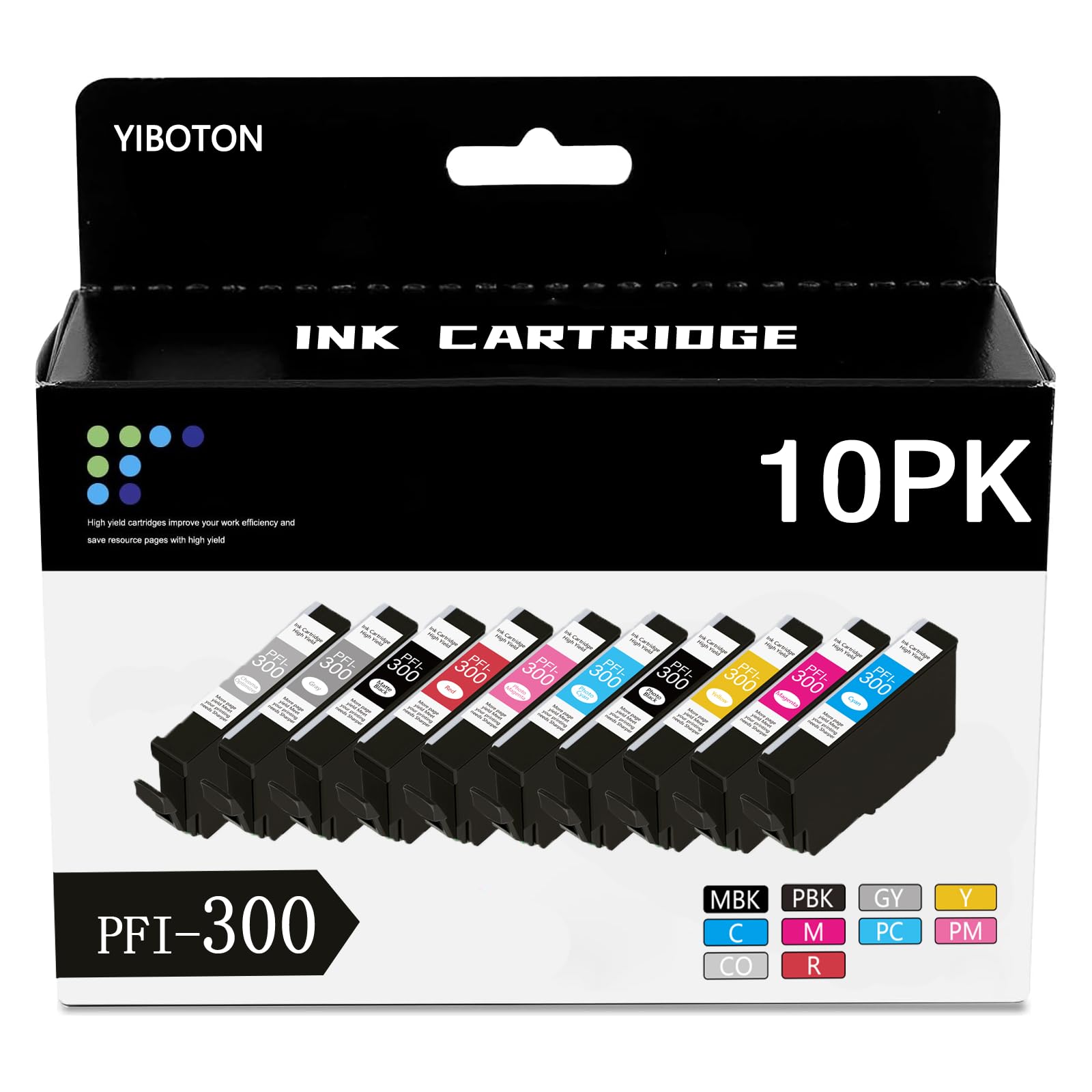 High Yield PFI-300 PFI300 Ink Cartridge Compatible for PRO-300 Professional Photographic Inkjet Printer,10 Packs