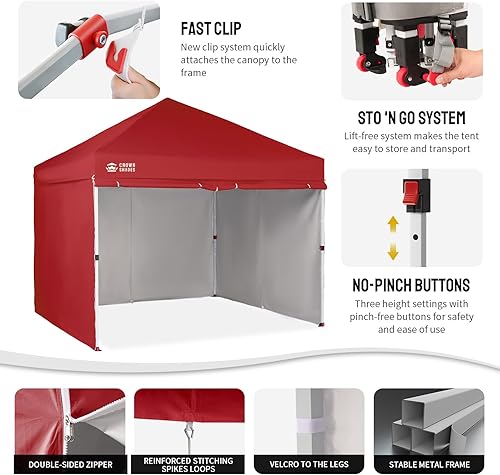 Miniatura 5 de CROWN SHADES Tienda de campaña desplegable con toldo instantáneo comercial de 10 x 10 pulgadas con bloqueo central