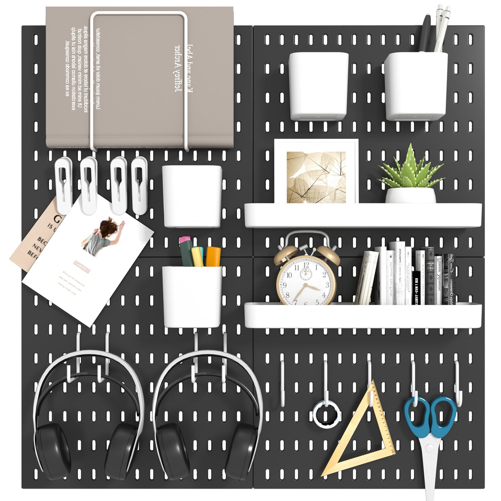 VEOFEMLEA Peg Board Combination Kit, 4 Pegboards with 20 Accessories, Pegboard Wall Organizer for Office, Nursery & Home Storage, Key Holder, 25.6"
