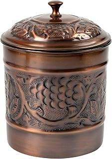 NuSteel Embossed 1 QT Stainless Steel, Beautiful Food Storage Container for Kitchen Counter, Tea, Sugar, Coffee, Caddy, Flour Canister with Rubber Seal lid, Copper Antique