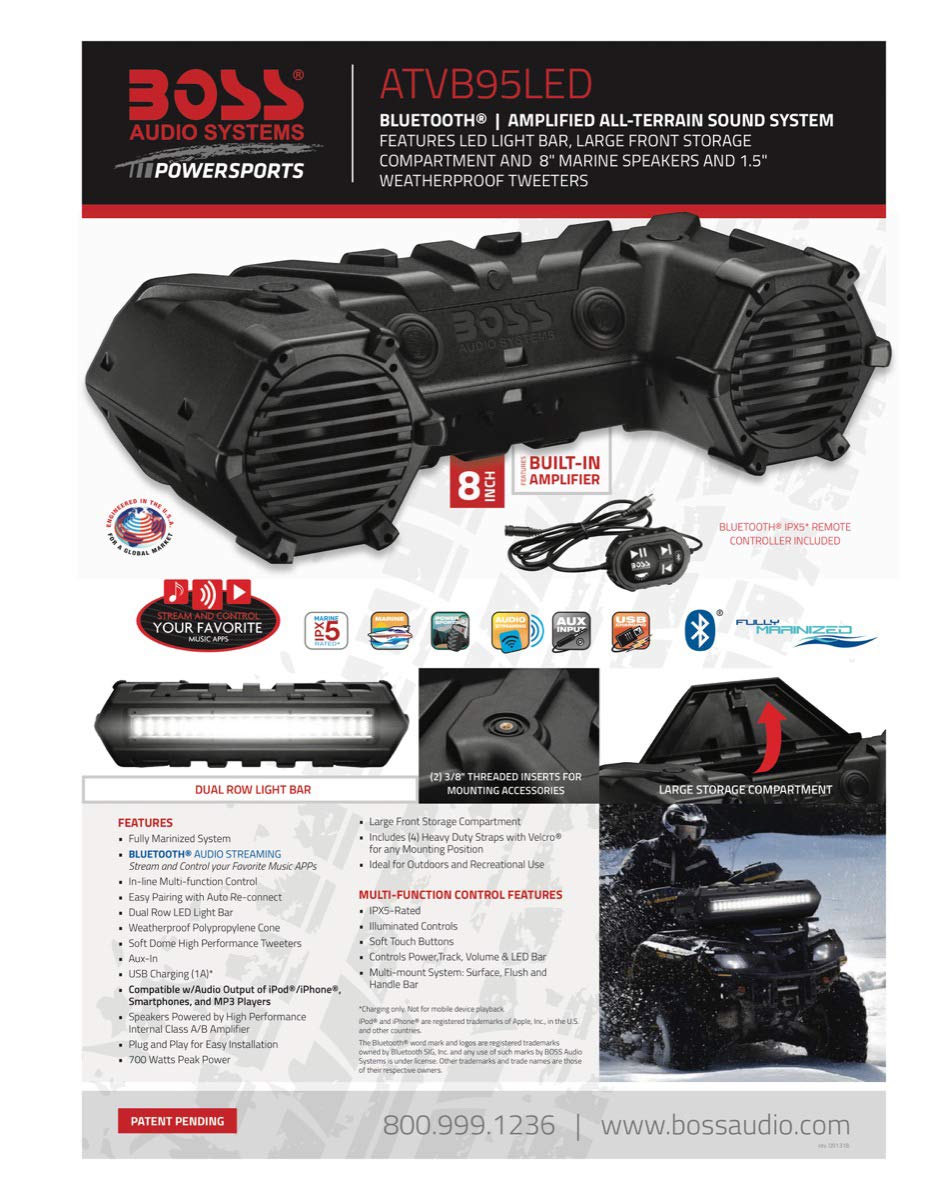 BOSS Audio Systems ATVB95LED UTV ATV Speakers Weatherproof, ATV
