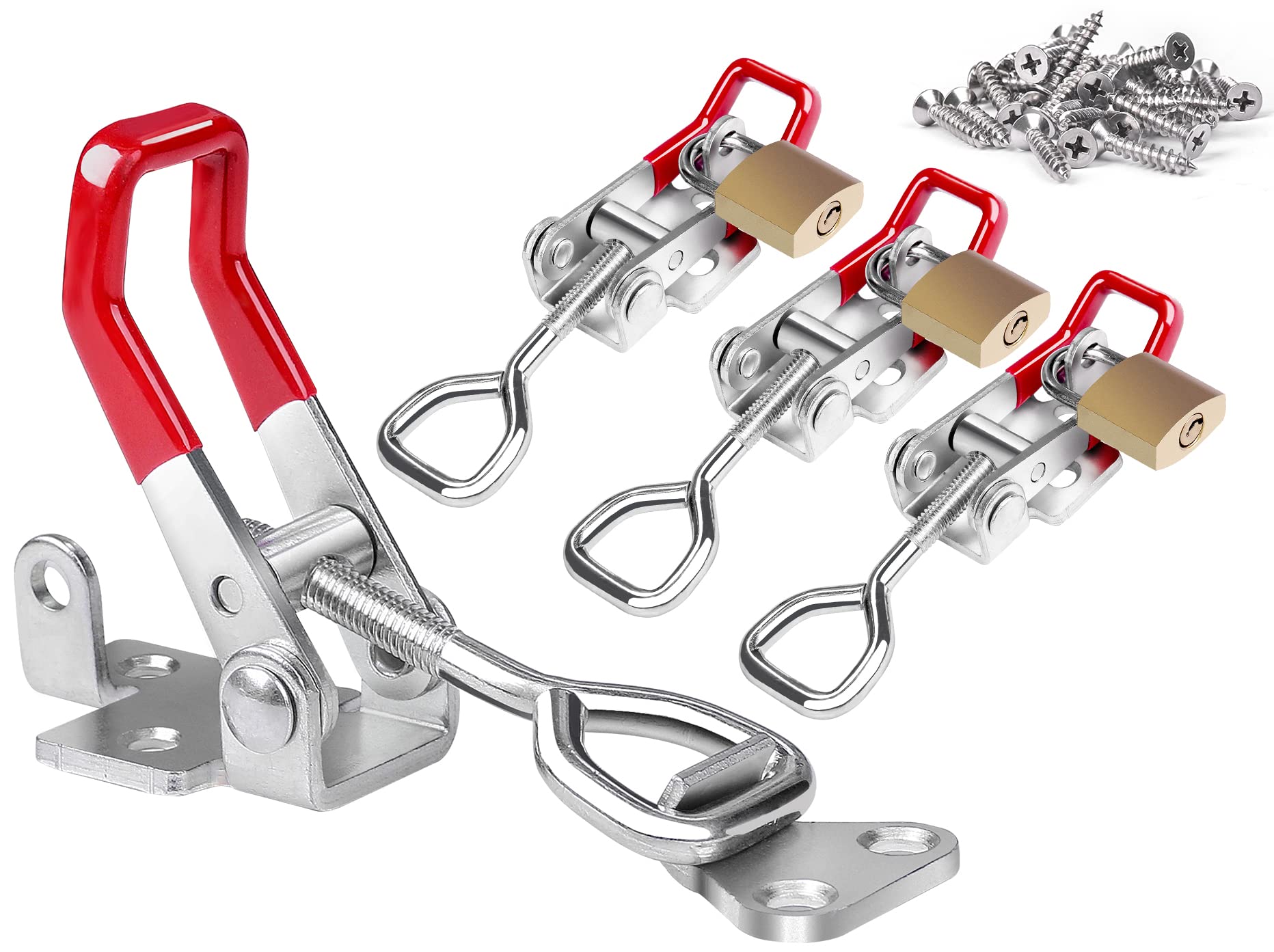 Heavy Duty Toggle Latch Clamp 4002, Adjustable Toggle Clamp Latch With Lock Hole, 550Lbs Holding Capacity Pull Latch for Smoker Lid Jig, Tool Box Case 4Pack (with 20PCS Screws)