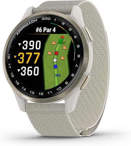 Miniatura 11 de Garmin Approach® S44, reloj inteligente GPS esencial para golf, pantalla AMOLED, funciones en el campo, bisel de aluminio plateado con correa de