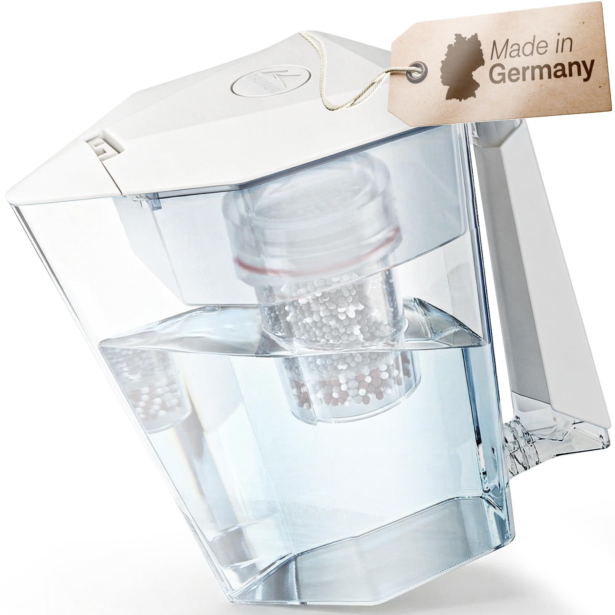 Filtro de agua MAUNAWAI® Premium Bio, incluye 1 jarra de agua + 1 cartucho filtrante y almohadilla de filtro (para 3 meses) - Blanco, filtro de agua potable + jarra con filtro