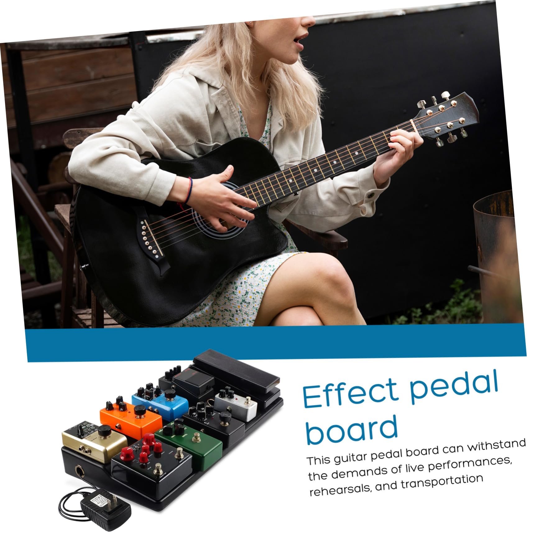 Schwarzes Gitarreneffekt Pedalboard aus Pe, Leicht und Tragbar | Live Auftritte und Proben, Hohe Flexibilität, Robuste Ausführung, mit Ständer, Netzteil, Halterung, Tasche