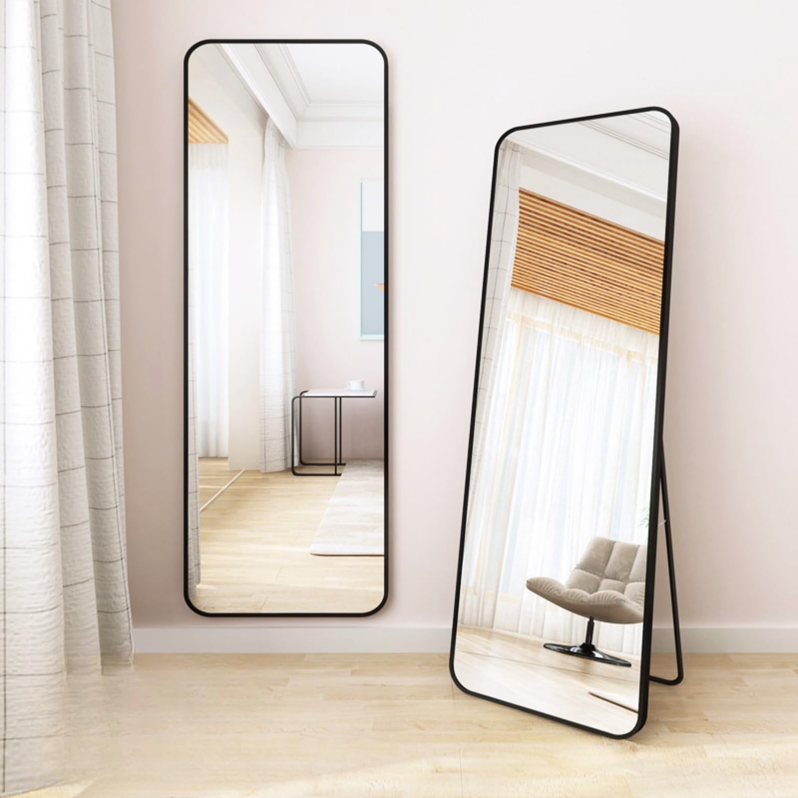 Barlezy Espejo de pie 2 en 1 y Espejo de Pared Cuadrado, 40 x 150 cm, Espejo de Cuerpo Completo con Esquinas Redondeadas, para Tiendas de peluquería, Dormitorio, salón, Entrada