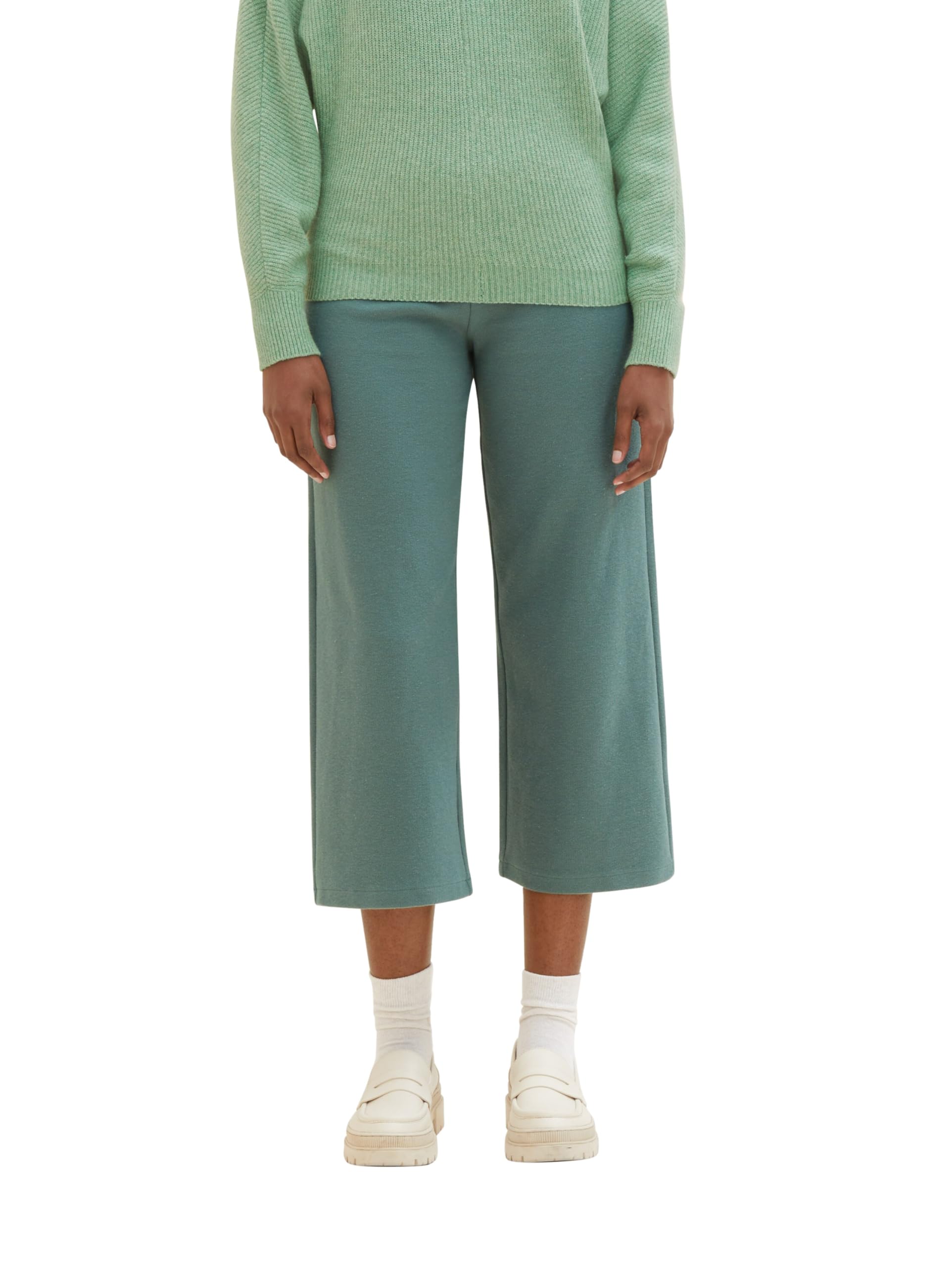 TOM TAILOR Denim Women's Basic Culotte with Ribbed Structure, 19643 - Green Dust, L