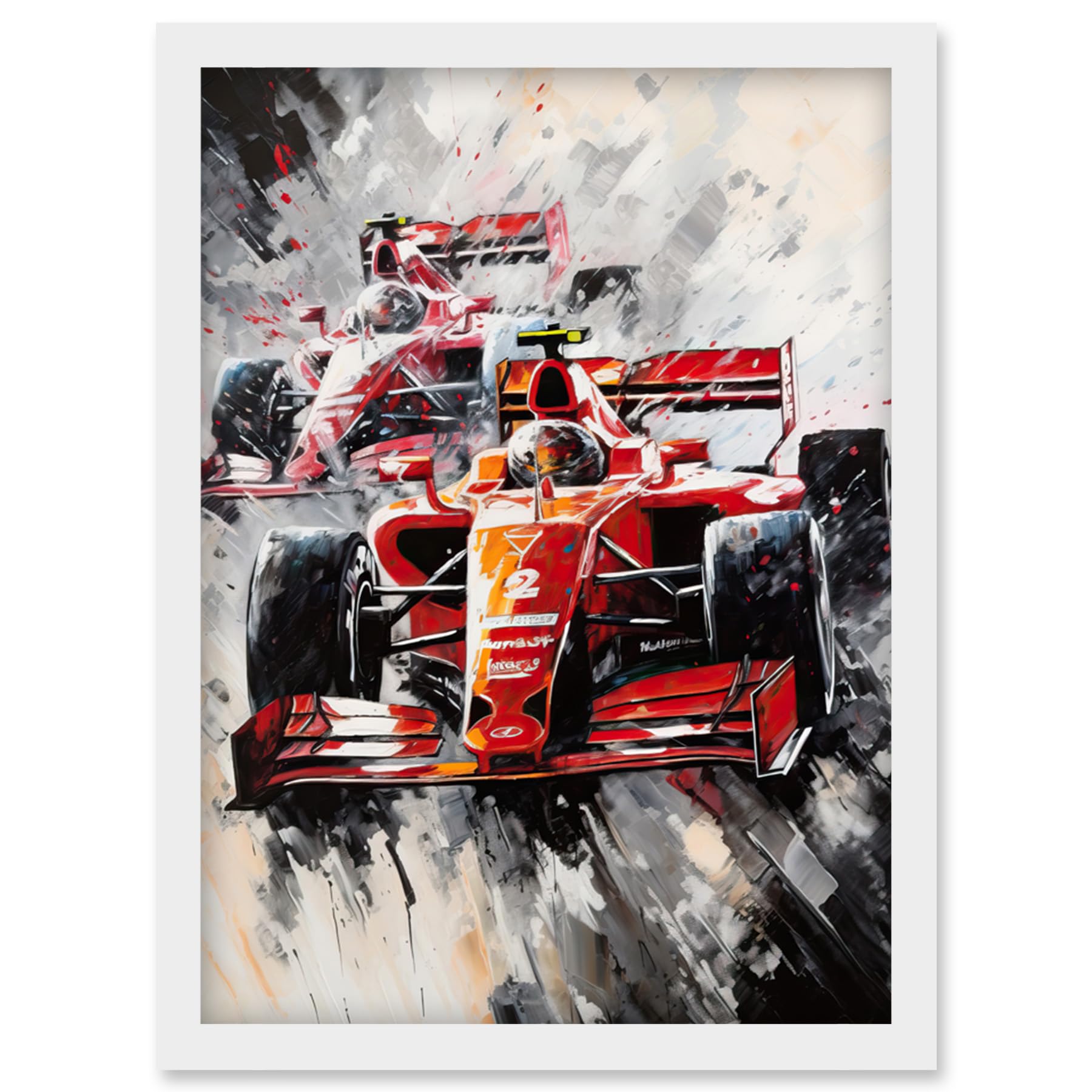 Artery8 Grand Prix Track Circuit Cars Racing Paint Splat Artwork Framed Wall Art Print A4