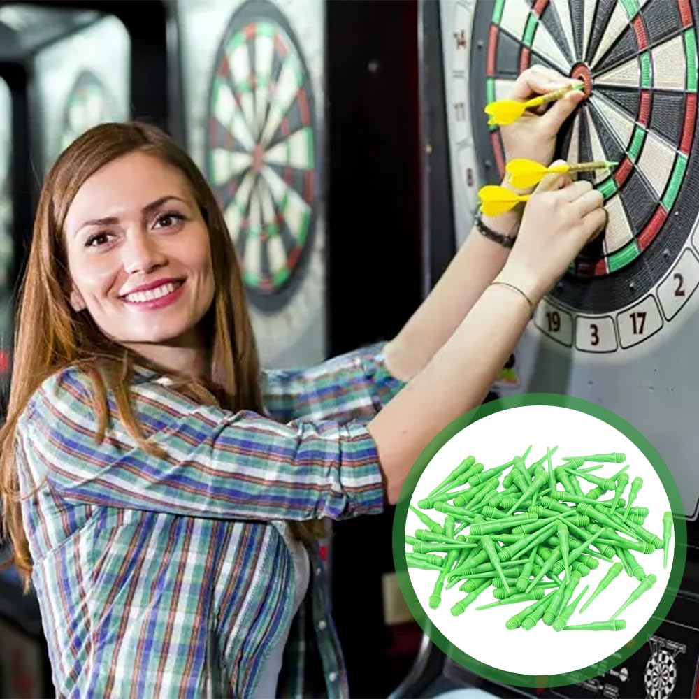 100 Pièces Embout Flechette Pointe Plastique 2ba,Remplacer Flechette Pointe Plastique,Pointes de Fléchettes en Plastique Souple de Qualité Supérieure,Idéales pour Débutants Amateurs Fléchettes(Vert)