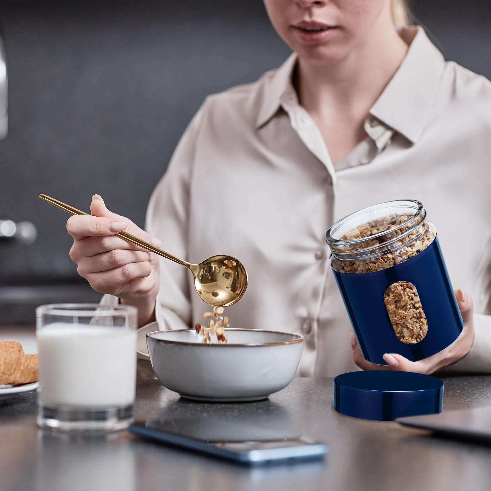 Mimorou Vorratsdosen für die Küche, luftdicht, für Kaffee, Zucker, Tee, Vorratsdosen mit Fenster, Glas, Edelstahlbehälter mit Deckel, für Mehl, Kekse, Gewürze, Getreide, Küchendekorationen (Marineblau