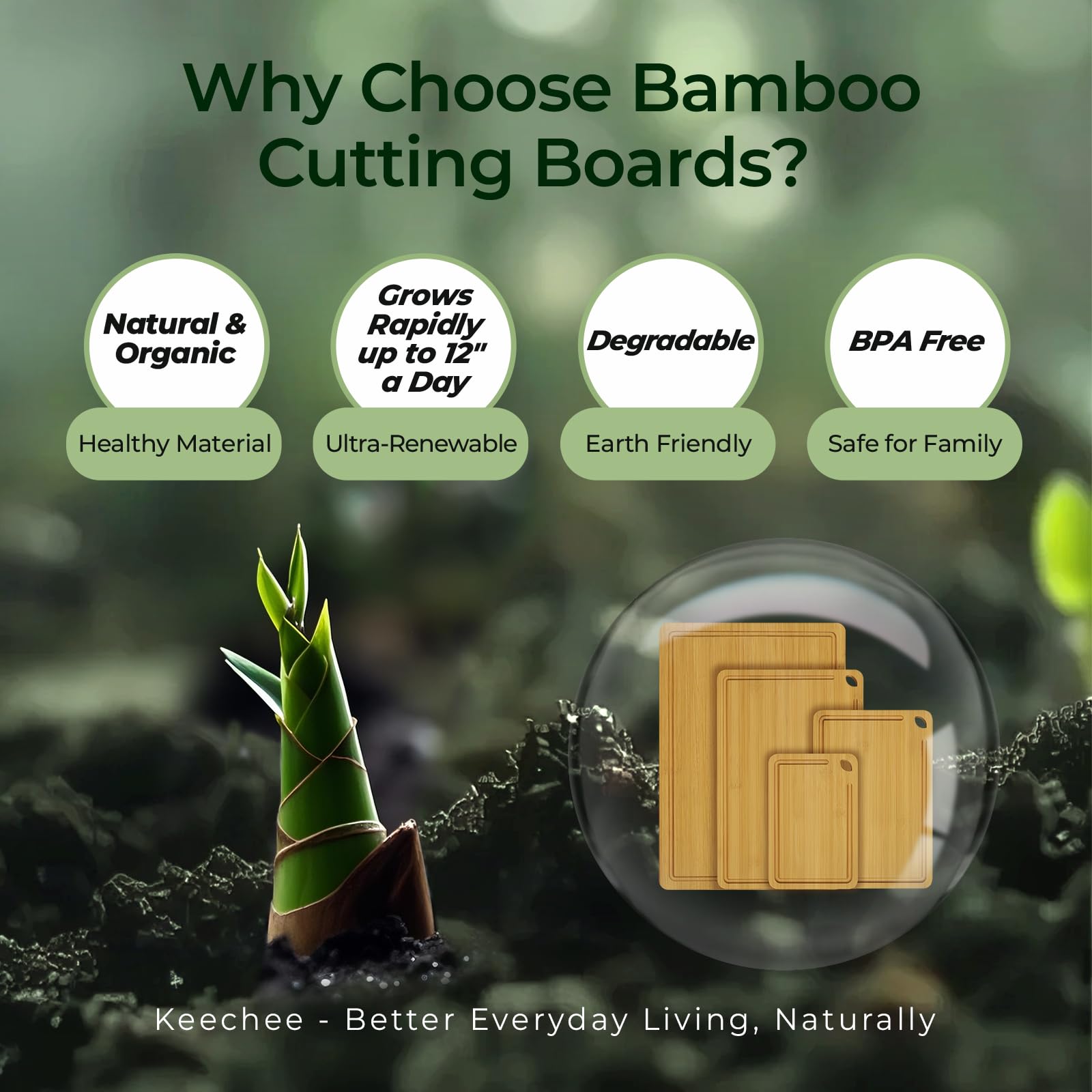 Keechee Bamboo Cutting Board, Durable Wood Cutting Boards for Kitchen with Deep Juice Grooves & Built-in Handles, Ideal Charcuterie & Chopping for Meat, Vegetables and Fruits Ideal Kitchen Gifts