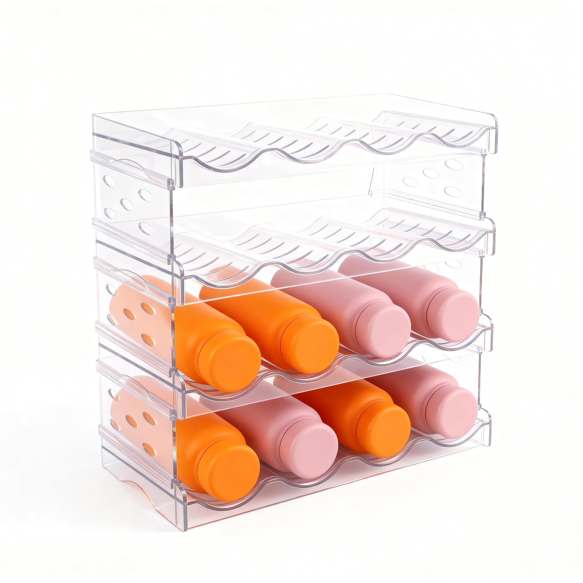 4 Tier Stackable Water Bottle Storage,Bottle Organizer,Fridge Bottle Rack