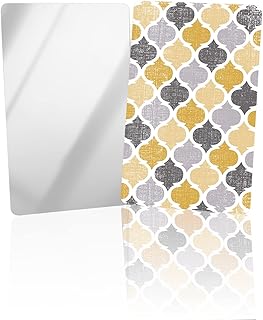 DOME-SPACE Small Unbreakable Shatterproof Stainless Steel Mirror,Retro Geometric Morocco Tile Pattern Print Portable Handheld Vanity Travel Mirror,2 x 3.3 Inches