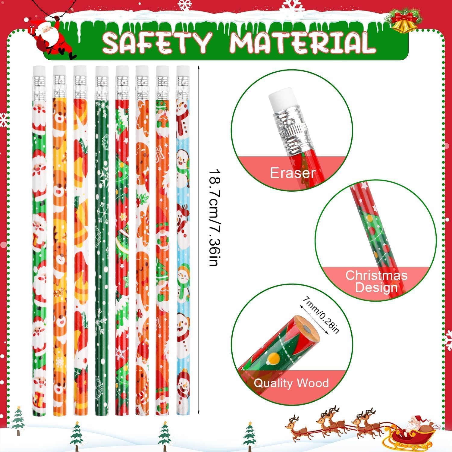 VEYLIN Christmas Pencils Kids, 32 Pack of Xmas Pencils with Erasers Children Holiday Gifts Christmas Classroom Prizes - Image 2