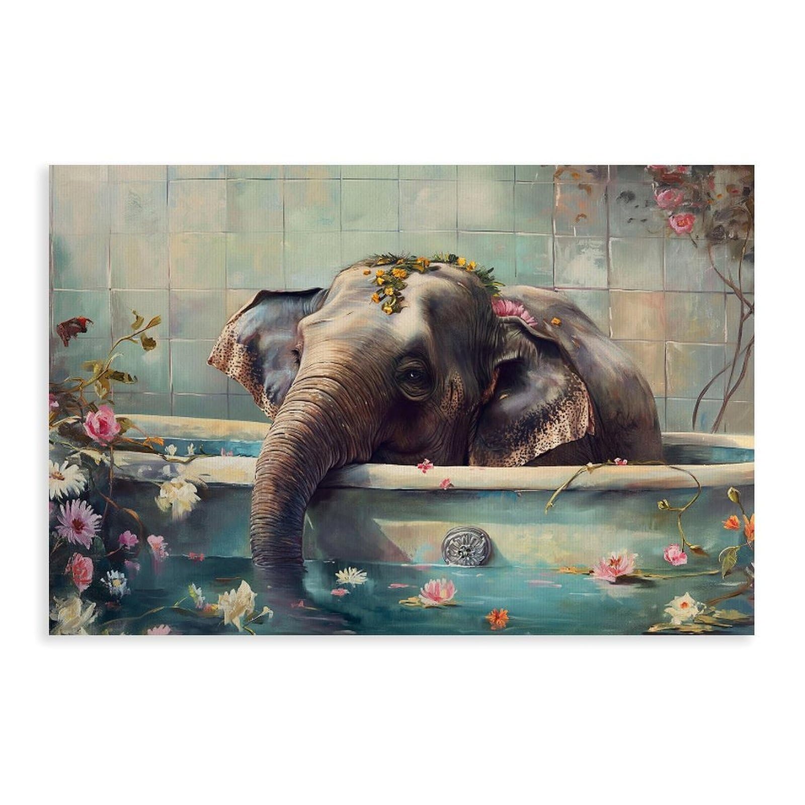 Bareronor Bathroom Elephant Poster Canvas Poster Bedroom Decor Landscape Office Room Decor Gift 24" L X 36" W