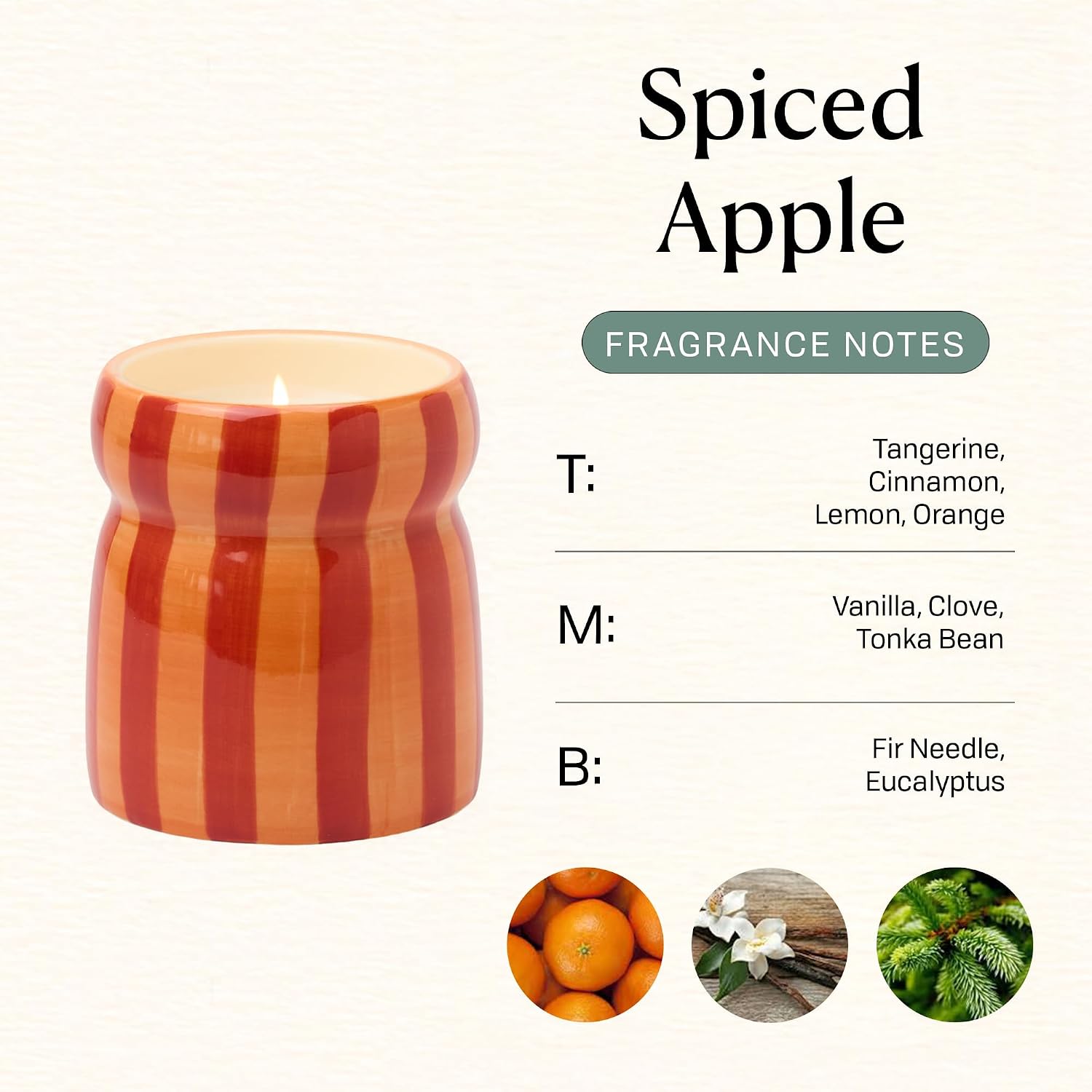 Paddywax Cabana Hand-Painted Scented Candle with Lid in Ceramic Reusable Jar, Clean-Burn Soy Candle, Spiced Apple Scent, Approx. 42 Hour Burn Time, 6.5 oz