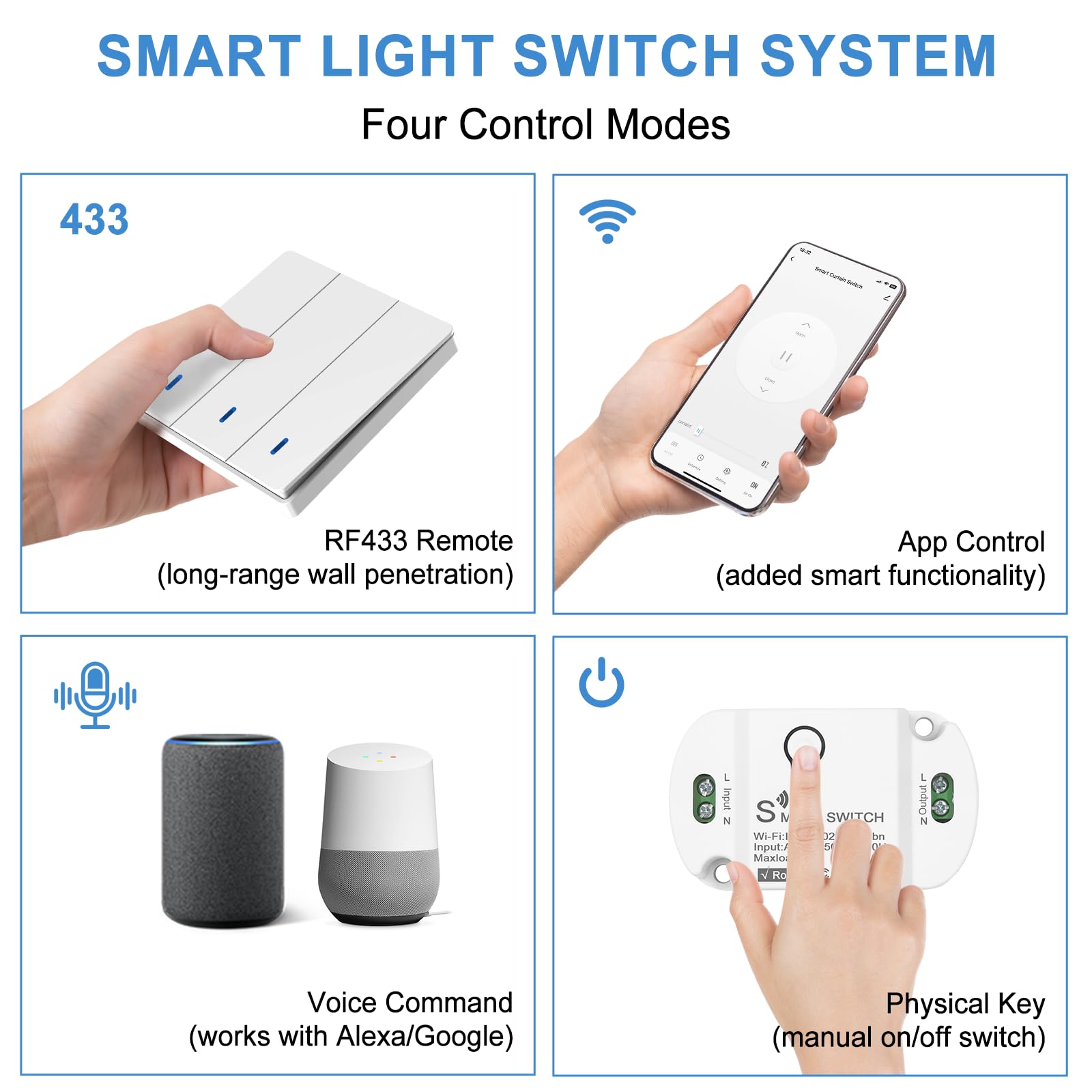 Interruttore Senza Fili, Interruttore luce Senza Fili, Interruttore Wireless, Interruttore wifi Smart Life, Interruttore Sicurezza Trasmettitore RF 433Mhz e 3 Controller Ricevitore 10A, Portata 100 m