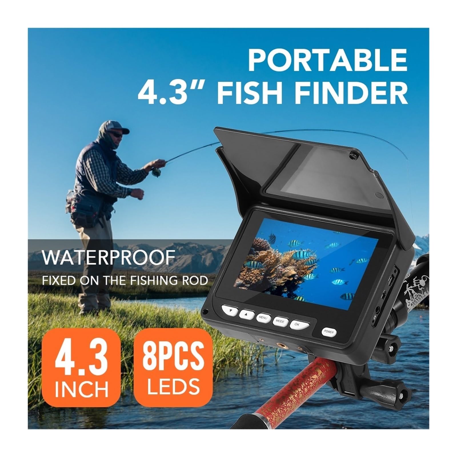 Sondeur de Poisson, Caméra de pêche sous-Marine Portable 4,3 Pouces, détecteur Poissons, étanche, Vision Nocturne, Bateau sur Glace, câble 20 m avec Sac Transport