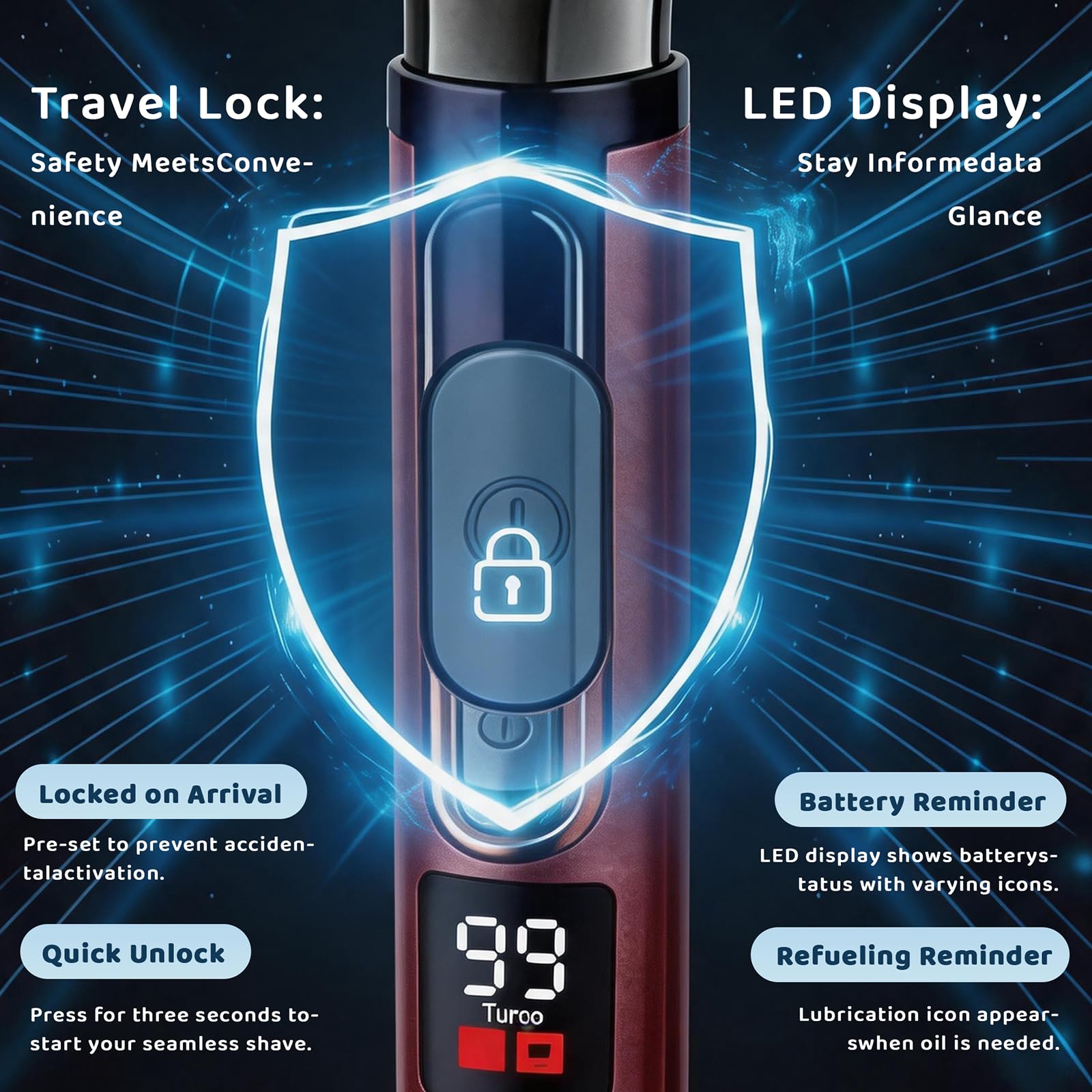 Rasoio per la schiena da uomo, kit elettrico per la toelettatura del corpo con manico di estensione regolabile, set di trimmer 4 in 1 (corpo, viso, naso, capelli), impermeabile IPX6, display a LED e
