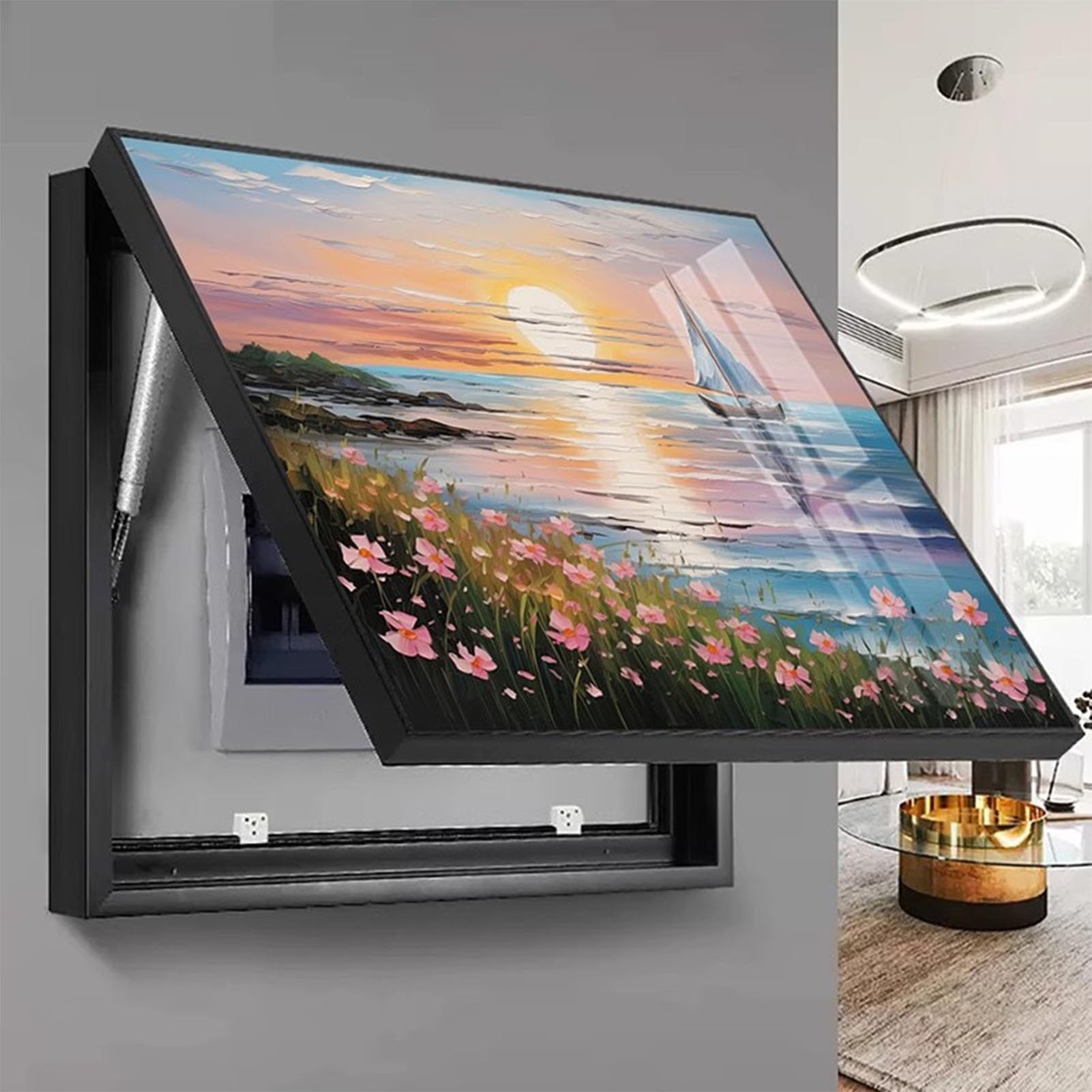 AWSAD Electrical Panel Cover Wall Mounted Modern Meter Box Decorative Paintingframe Hidden Circuit Breaker Panel Fuse Box Cover Cabinet(C,60x80cm)