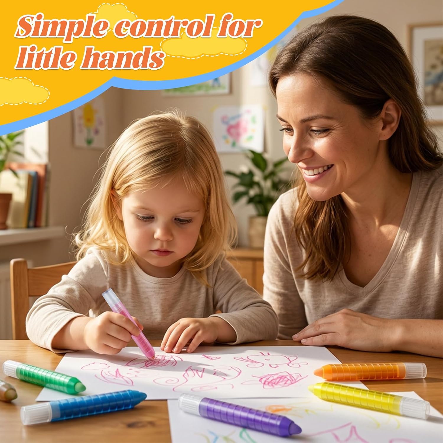 NewFamily Dustless Chalk for Kids, 12-Color Chalk with Color Holders, 9mm Core, Washable & Non-Toxic, for Chalkboard & Sidewalk, Indoor or Outdoor