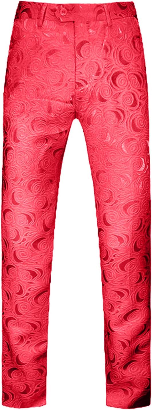 Wemaliyzd Men's Slim Fit Flat Front Patterned Suit Pants Expandable Waist